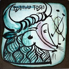 Georges Jouve "Bravo Toro" Ceramic Plate, Framed, Vintage 1950s Art
