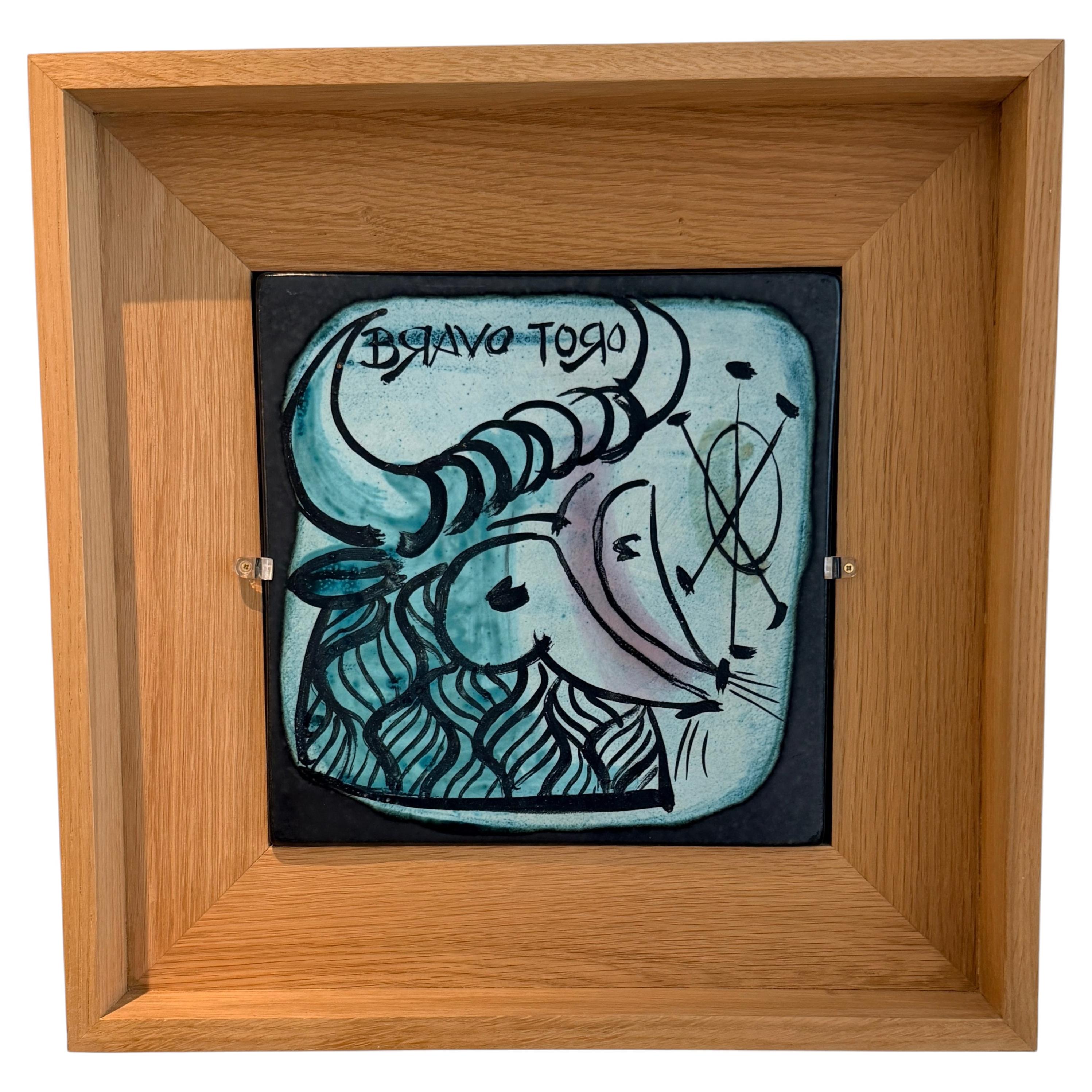 Georges Jouve "Bravo Toro" Ceramic Plate, Framed, Vintage 1950s Art For Sale