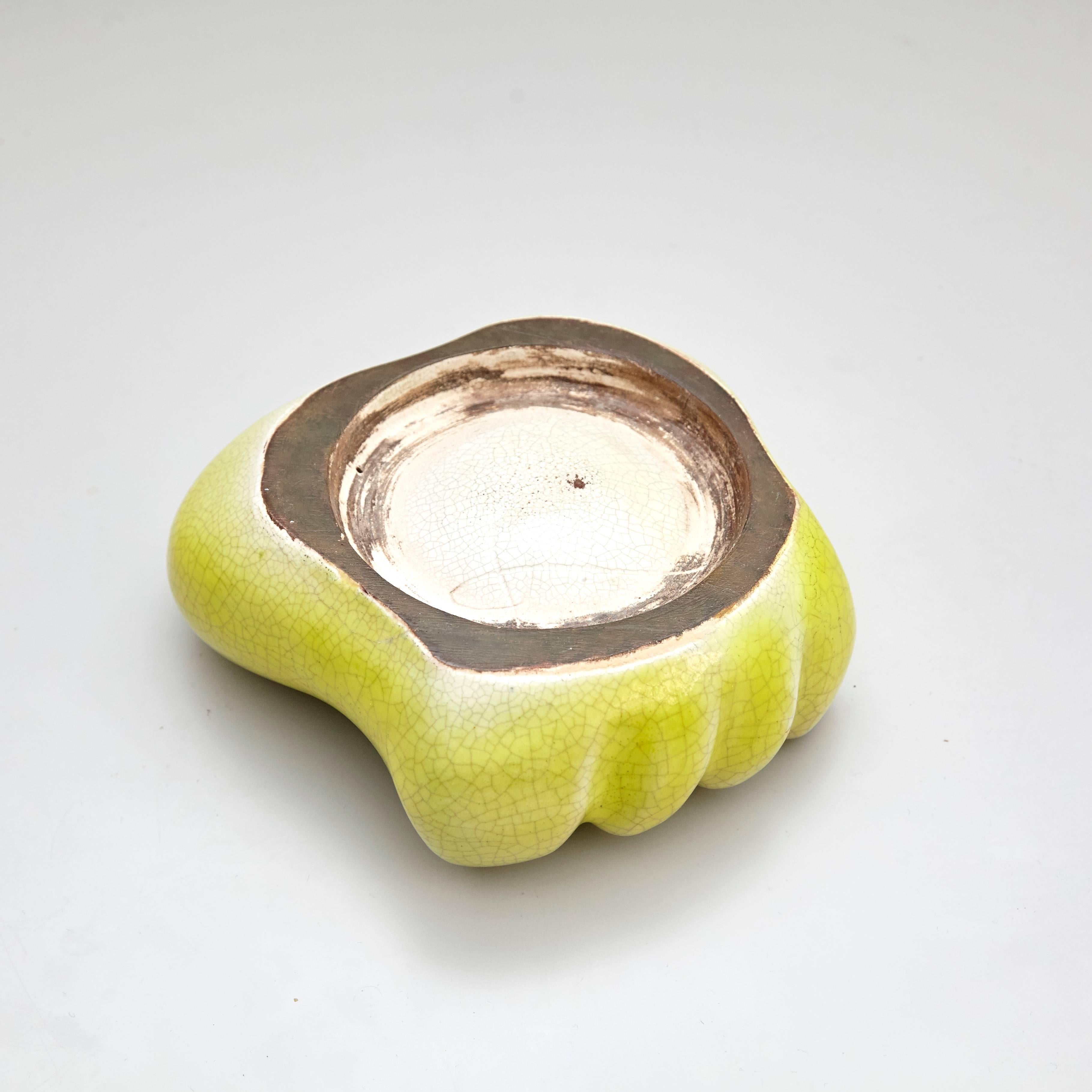 Georges Jouve Ceramic Yellow Green Ashtray, circa 1950 In Good Condition In Barcelona, Barcelona