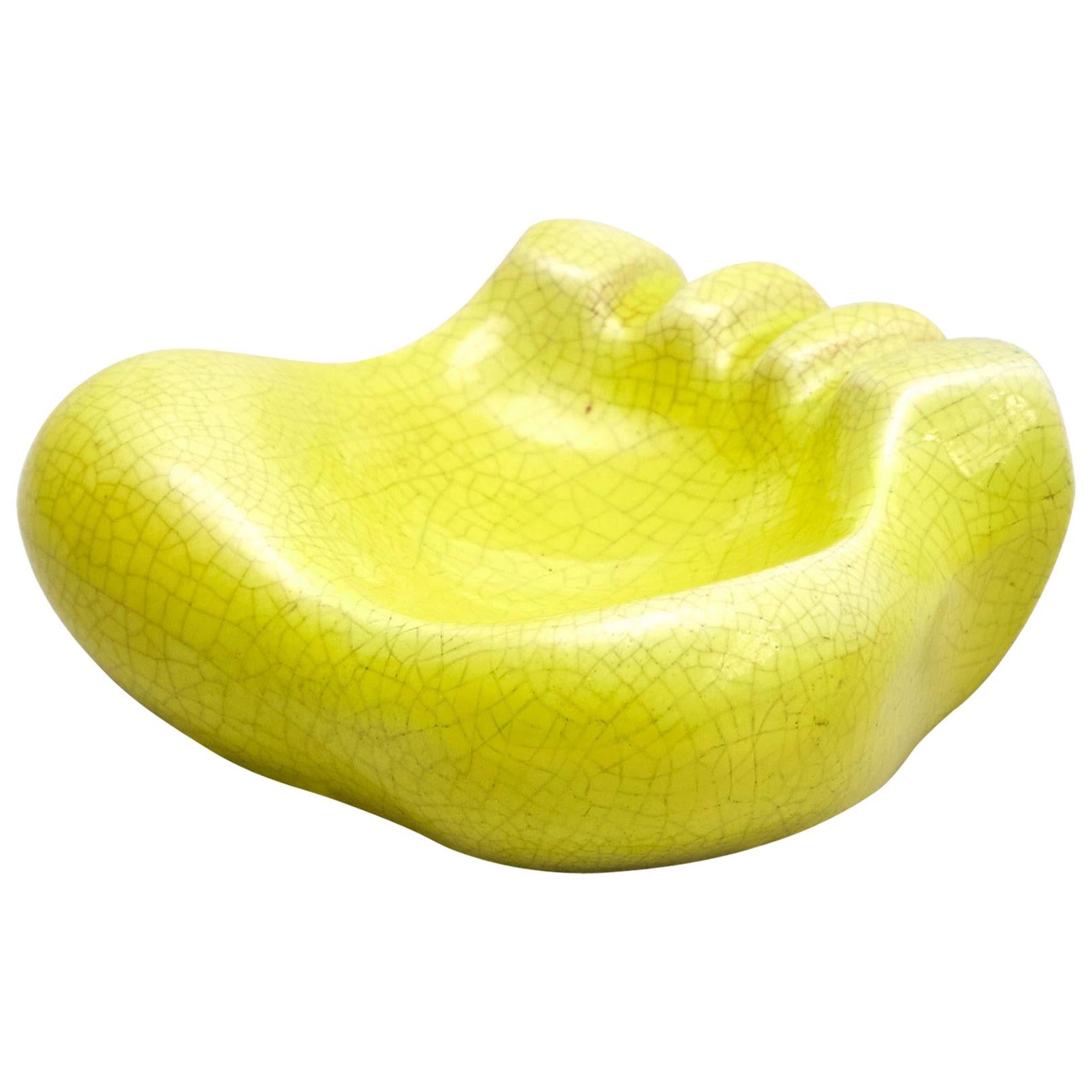 Georges Jouve Ceramic Yellow Green Ashtray, circa 1950