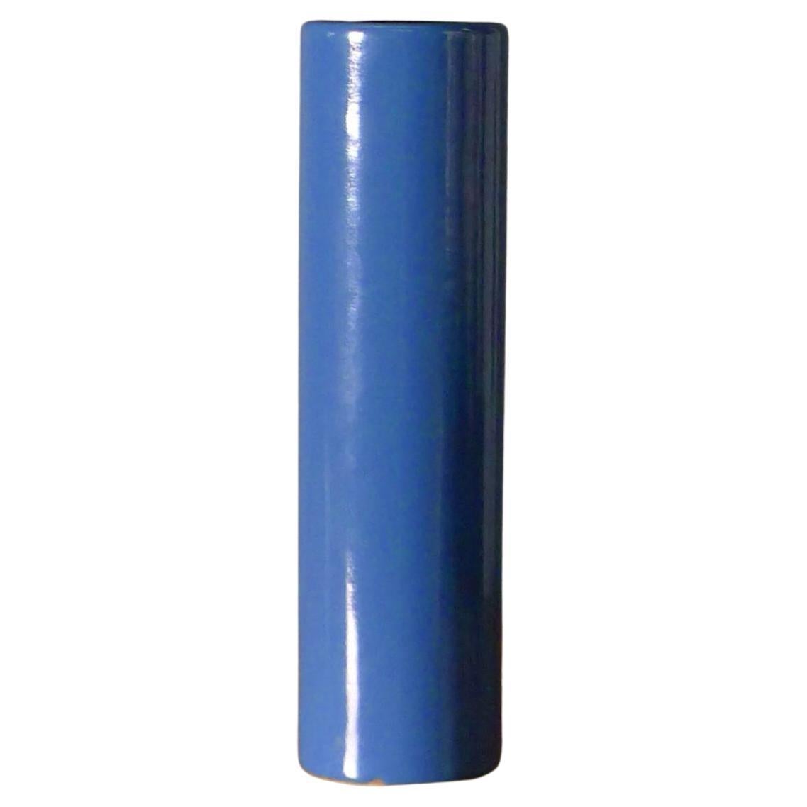 Georges Jouve, Cylinder Vase, Cerulean Blue Enamelled Stoneware, 1950s, signed