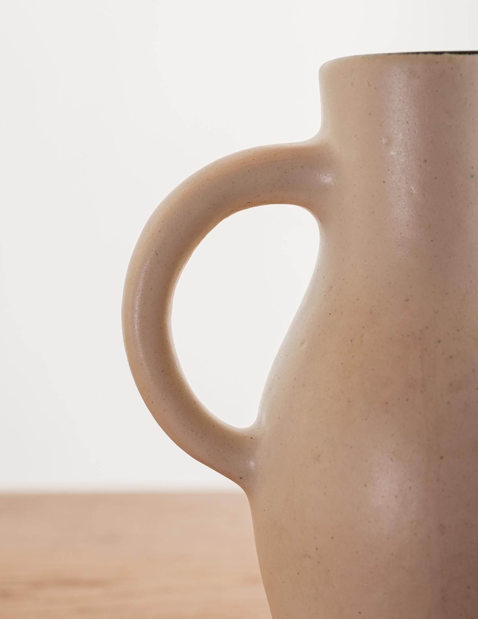 Glazed Georges Jouve Pitcher in Cream with Black Interior, 1950s