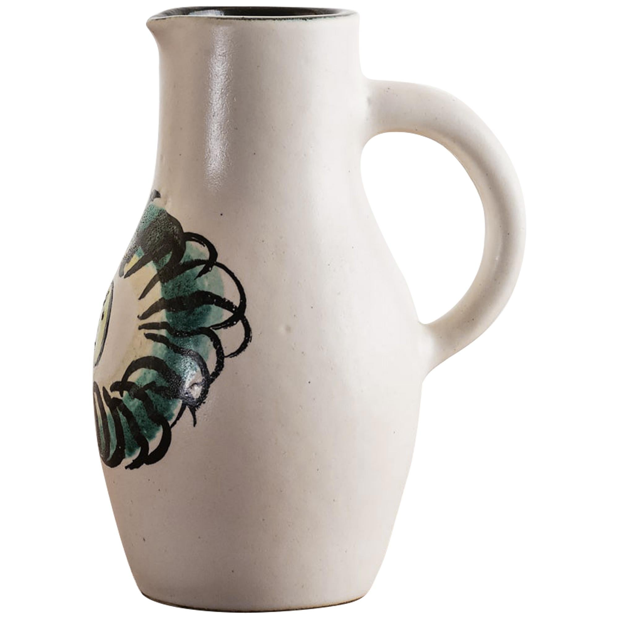 Georges Jouve Pitcher in Cream with Black Interior, 1950s