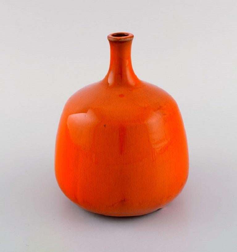 Modern Georges Jouve School, Vase in Glazed Ceramics, Beautiful Orange Running Glaze