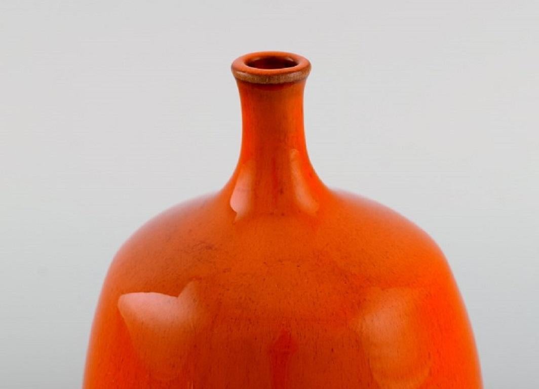 French Georges Jouve School, Vase in Glazed Ceramics, Beautiful Orange Running Glaze