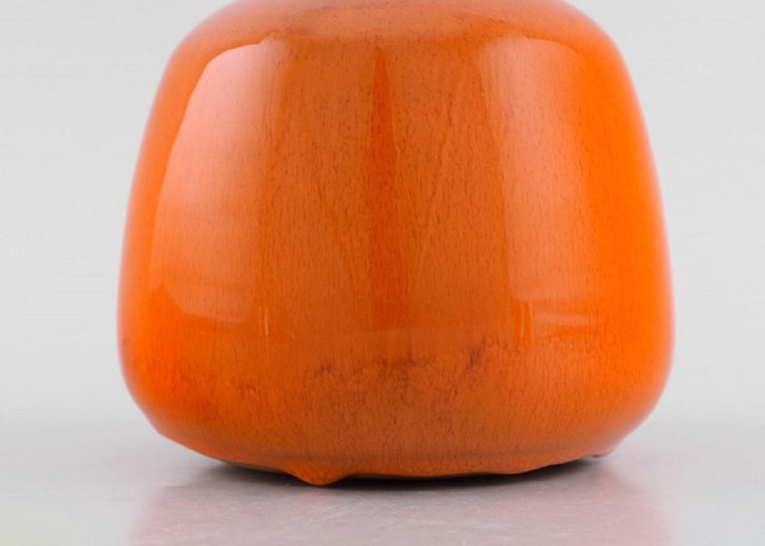 20th Century Georges Jouve School, Vase in Glazed Ceramics, Beautiful Orange Running Glaze
