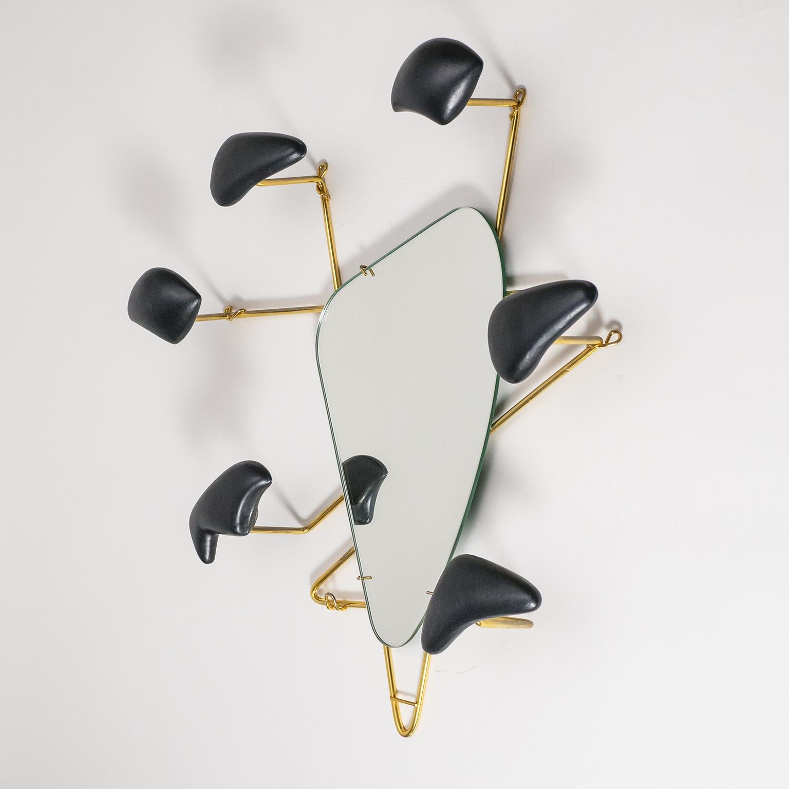 Metal Georges Jouvé Wall-Mounted Coat Rack with Mirror, 1950s