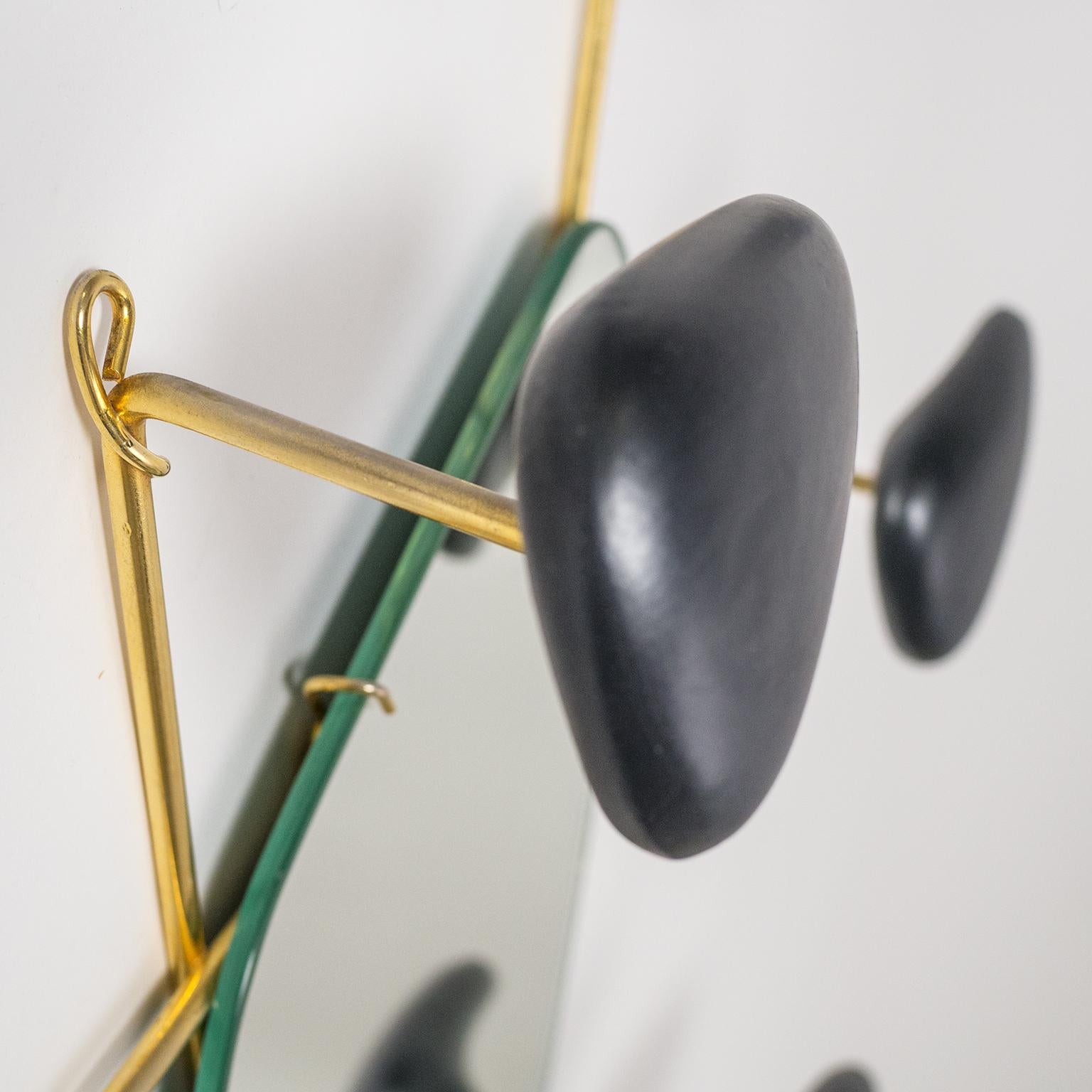 Glazed Georges Jouvé Wall-Mounted Coat Rack with Mirror, 1950s