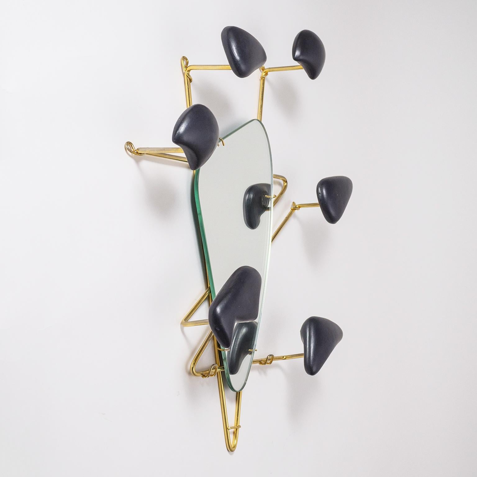 Georges Jouvé Wall-Mounted Coat Rack with Mirror, 1950s In Good Condition In Vienna, AT