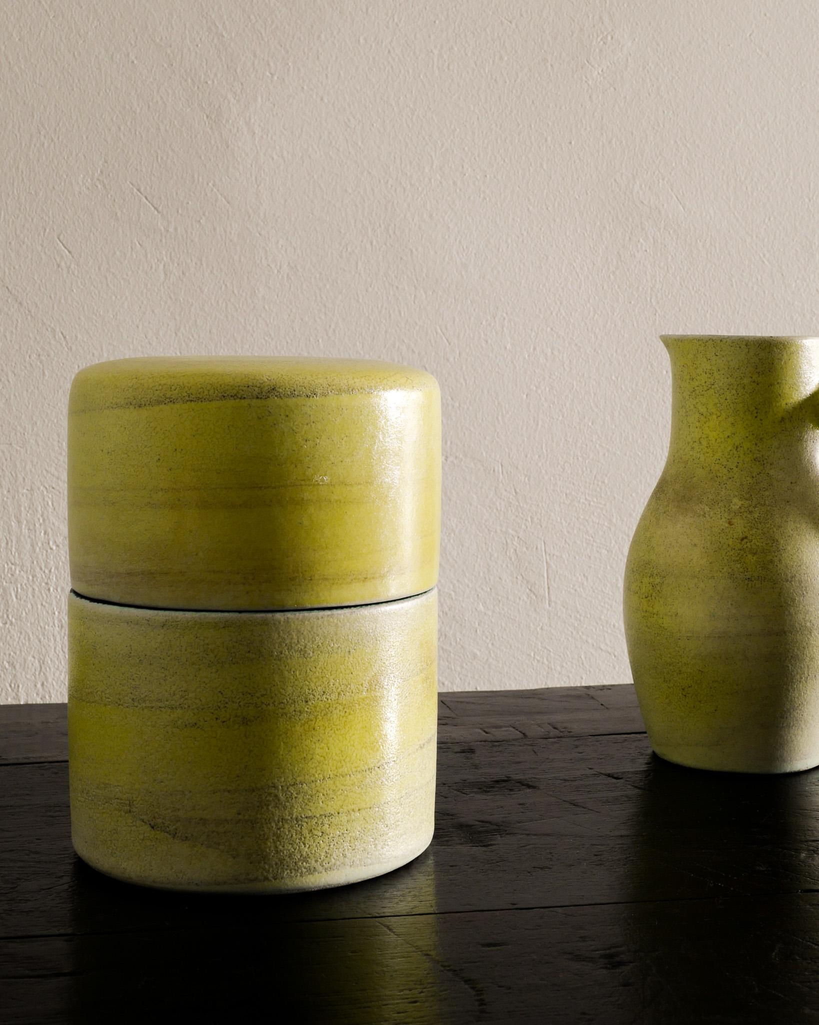 Georges Jouve Yellow Mid Century Ceramic Cylinder Produced in France, 1950s  In Good Condition For Sale In Stockholm, SE