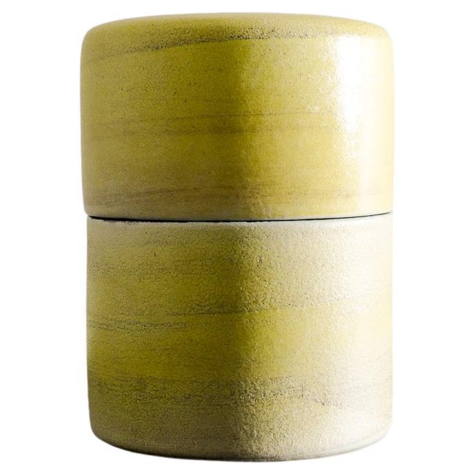 Georges Jouve Yellow Mid Century Ceramic Cylinder Produced in France, 1950s  For Sale
