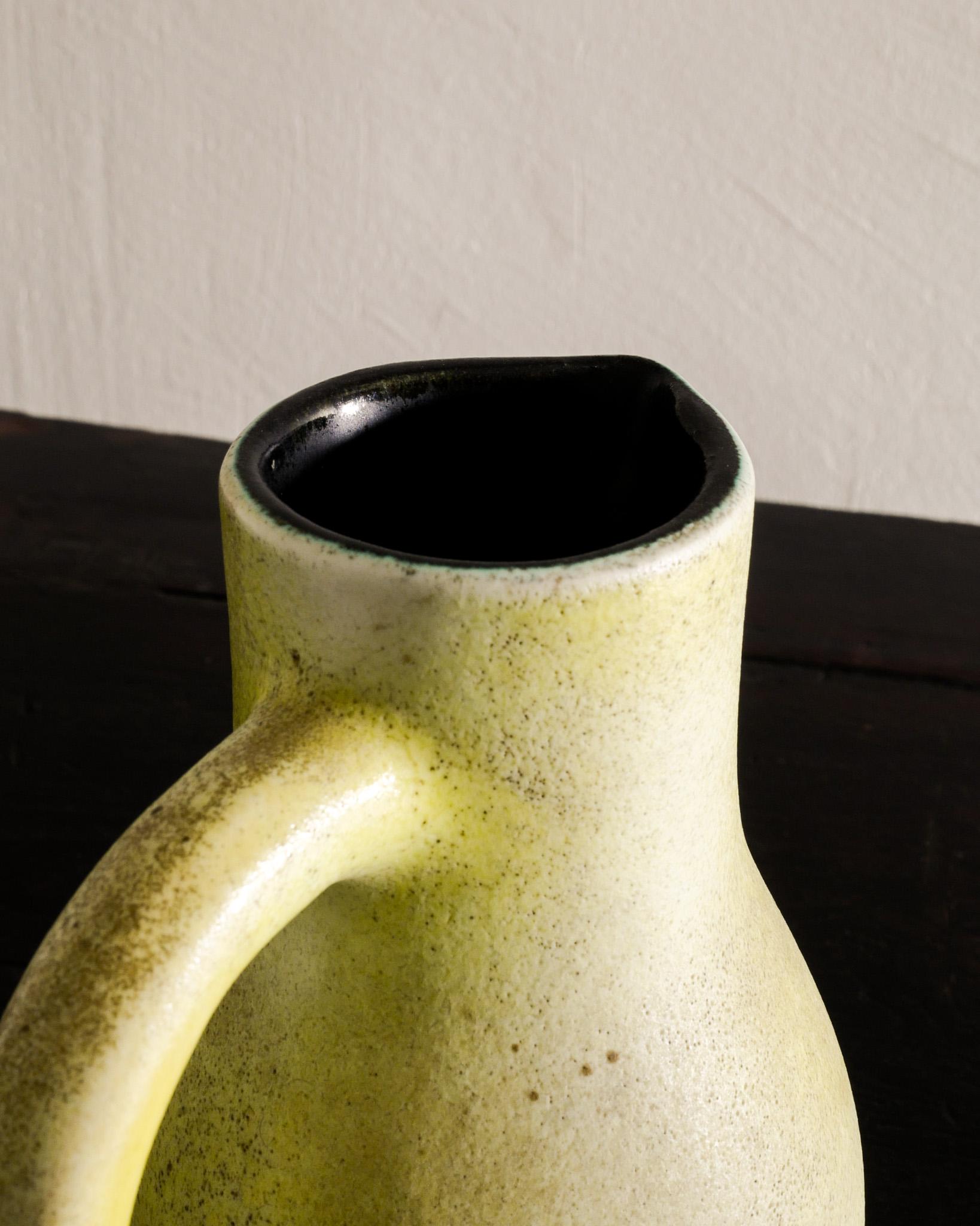 French Georges Jouve Yellow Mid Century Ceramic Pitcher Produced in France, 1950s  For Sale