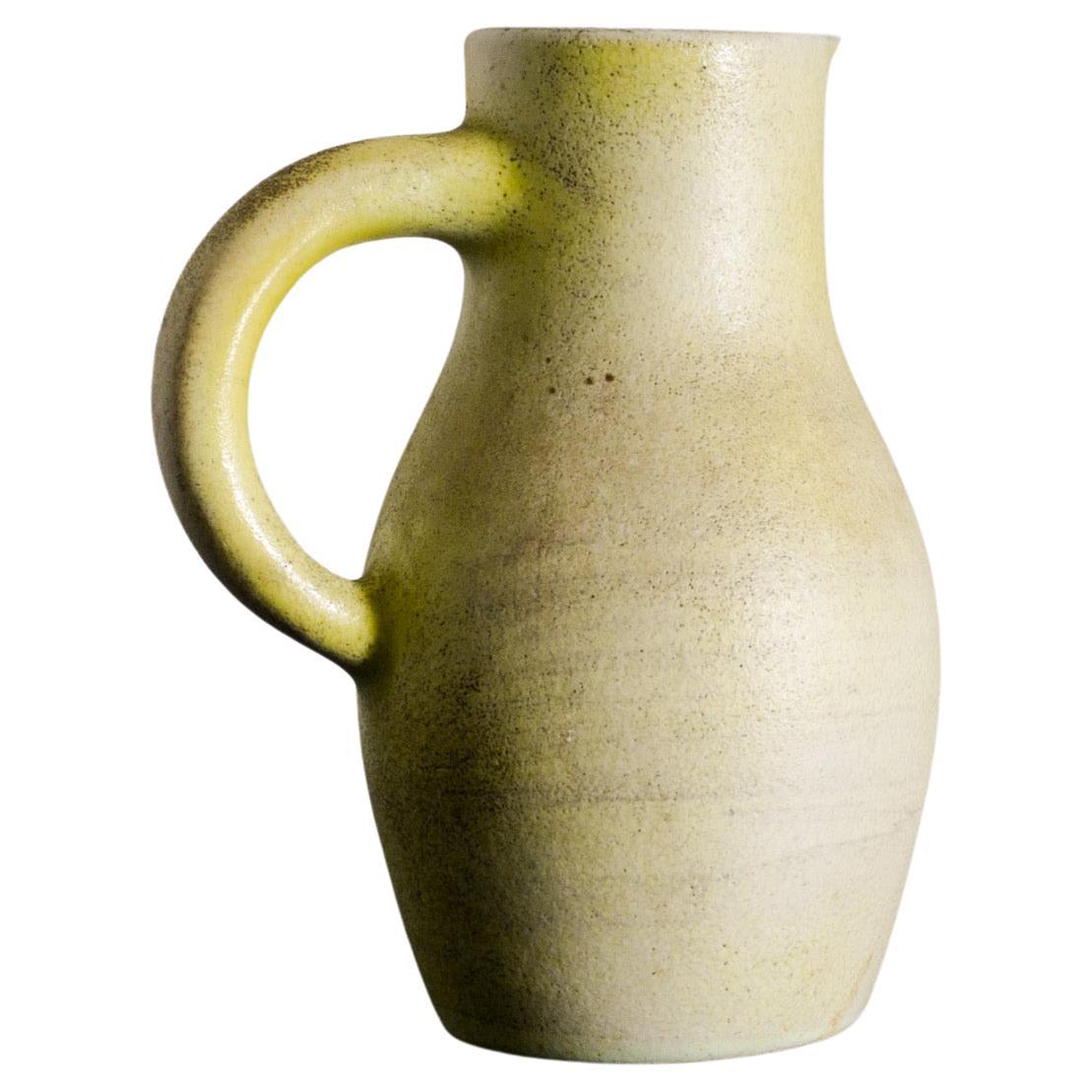 Georges Jouve Yellow Mid Century Ceramic Pitcher Produced in France, 1950s  For Sale