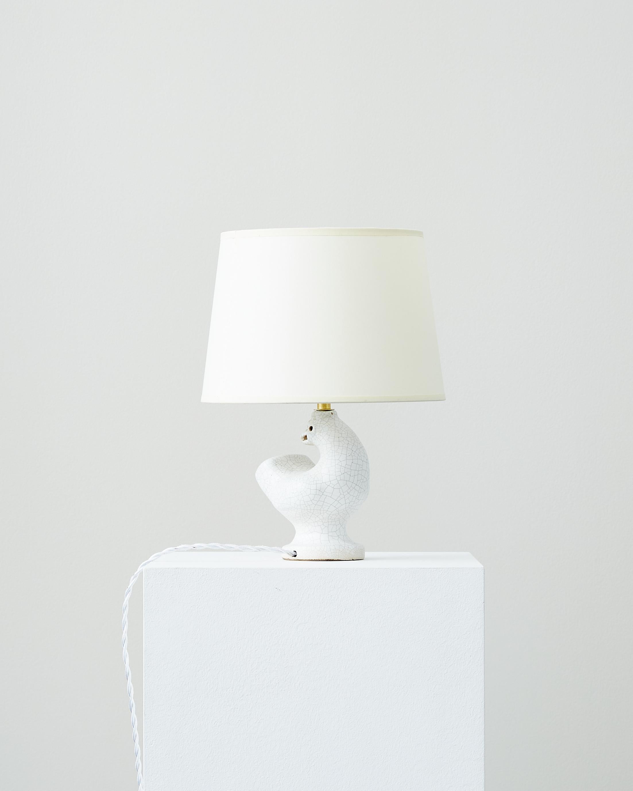 Francese Lampada zoomorfa Georges Jouve con smalto screziato bianco in vendita