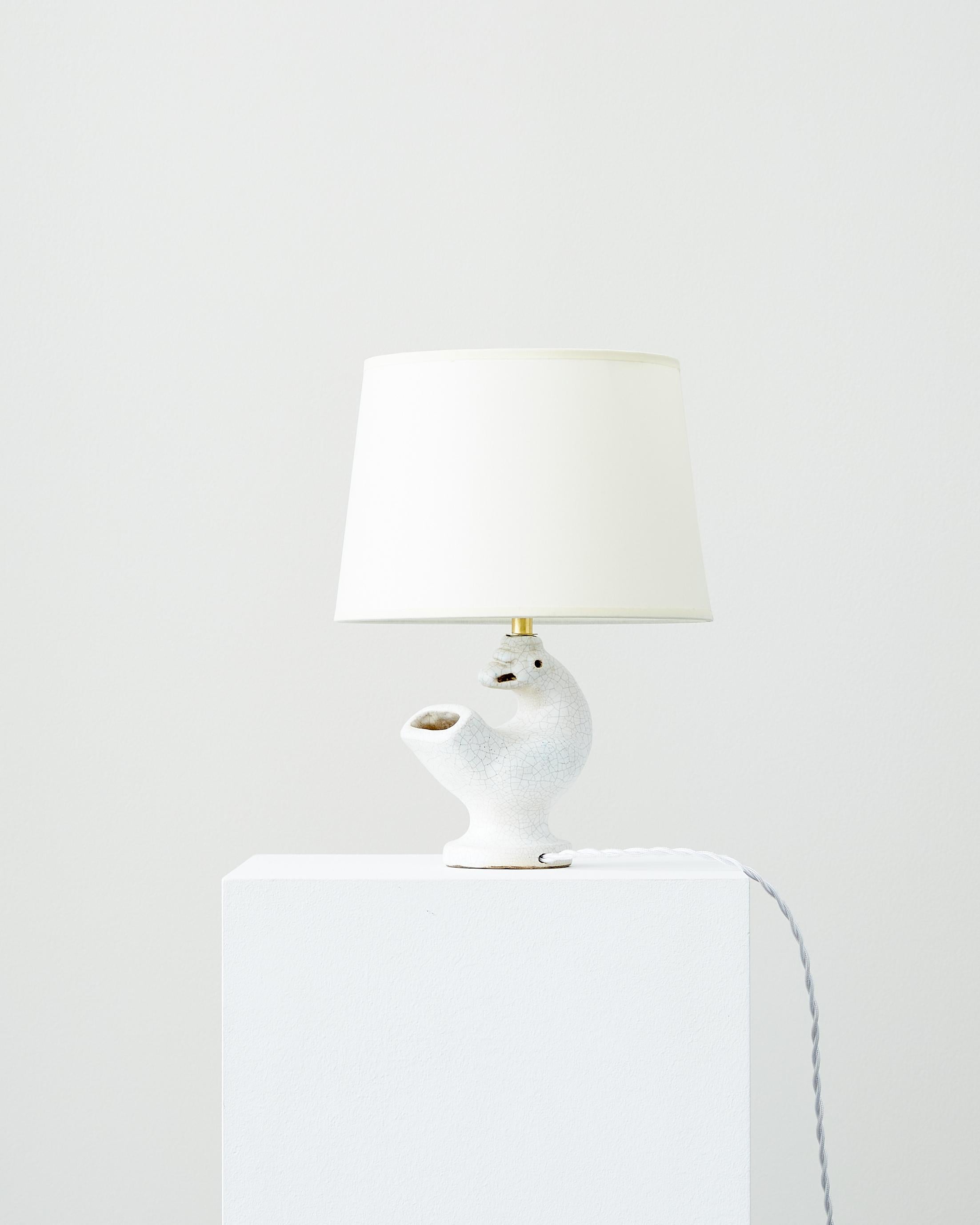 Lampada zoomorfa Georges Jouve con smalto screziato bianco In condizioni buone in vendita a Brooklyn, NY