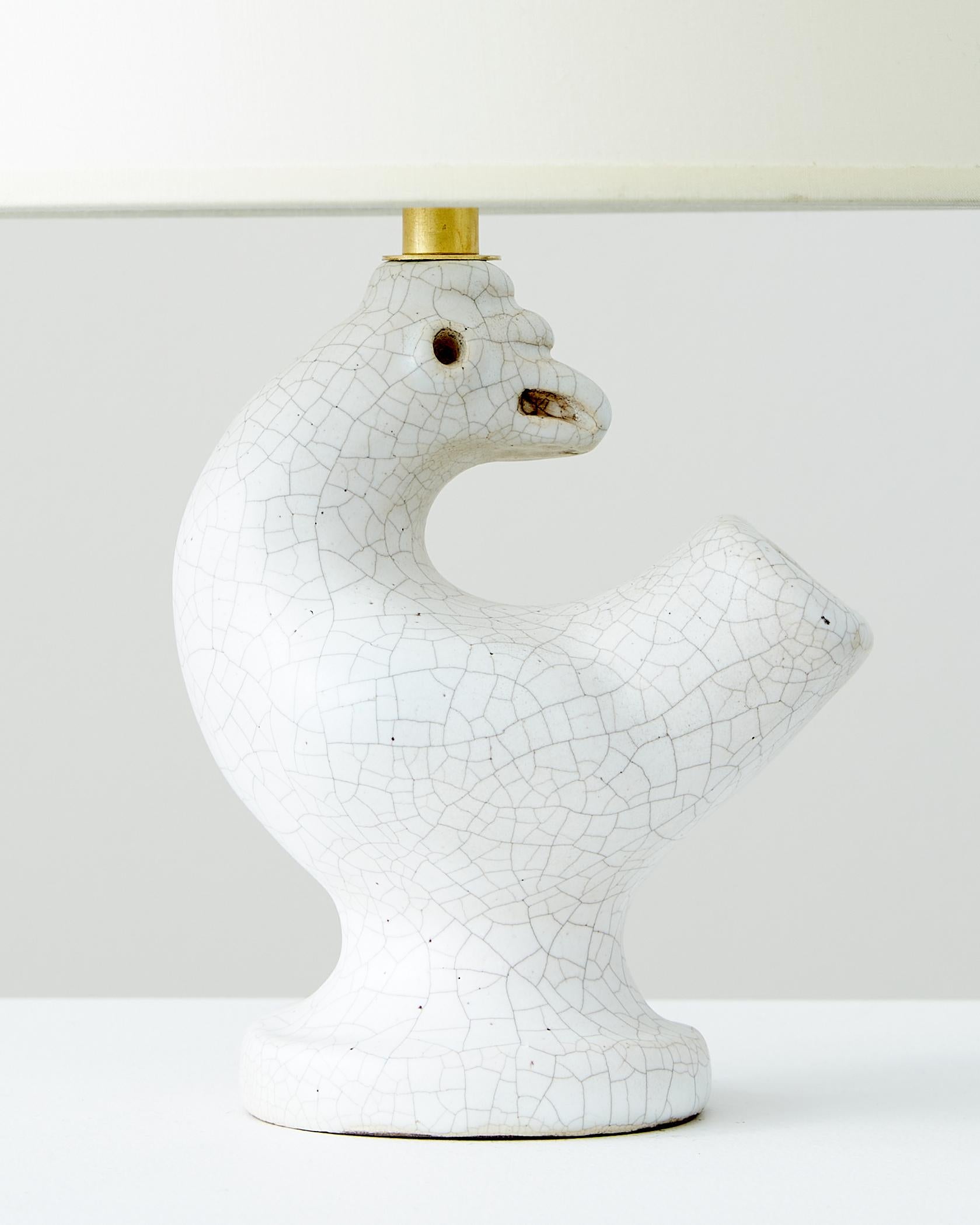 Ceramica Lampada zoomorfa Georges Jouve con smalto screziato bianco in vendita
