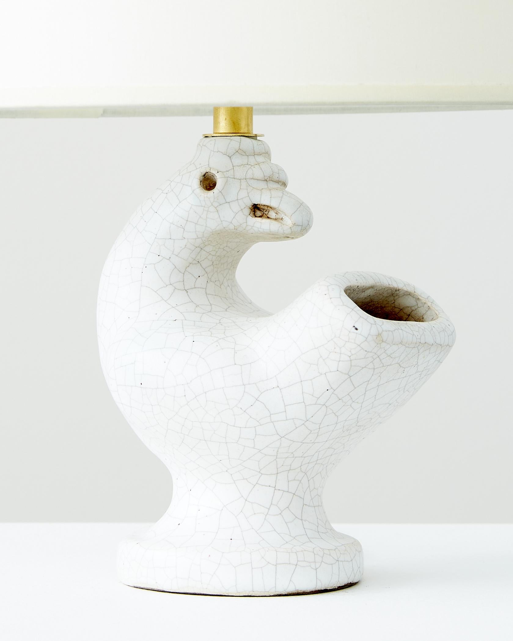 Lampada zoomorfa Georges Jouve con smalto screziato bianco in vendita 1