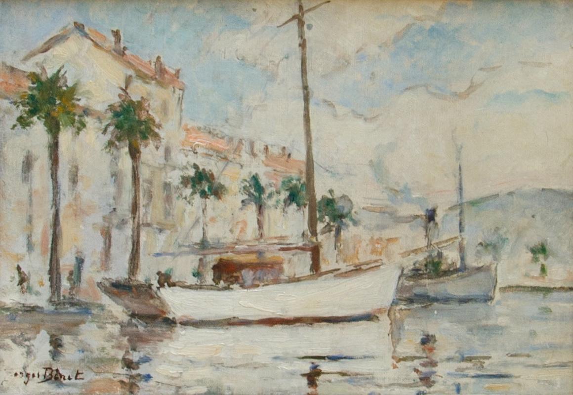 Georges Jules Ernest Binet Landscape Painting - Sailboats Docked - Saint-Mandrier, Toulon, France