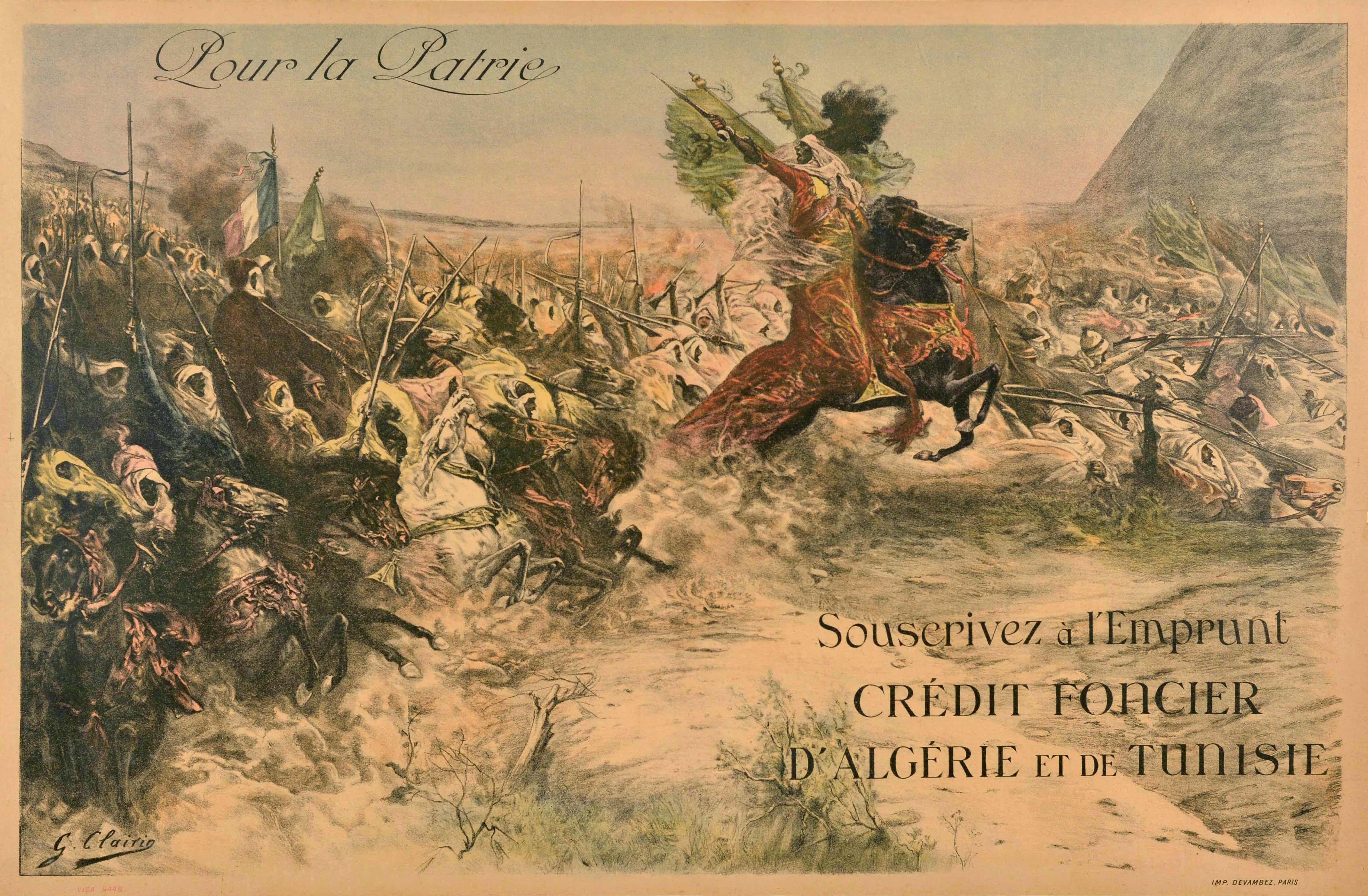 Georges Jules Victor Clairin Print - Original Antique WWI War Loan Poster Pour La Patrie Emprunt Algeria Tunisia 