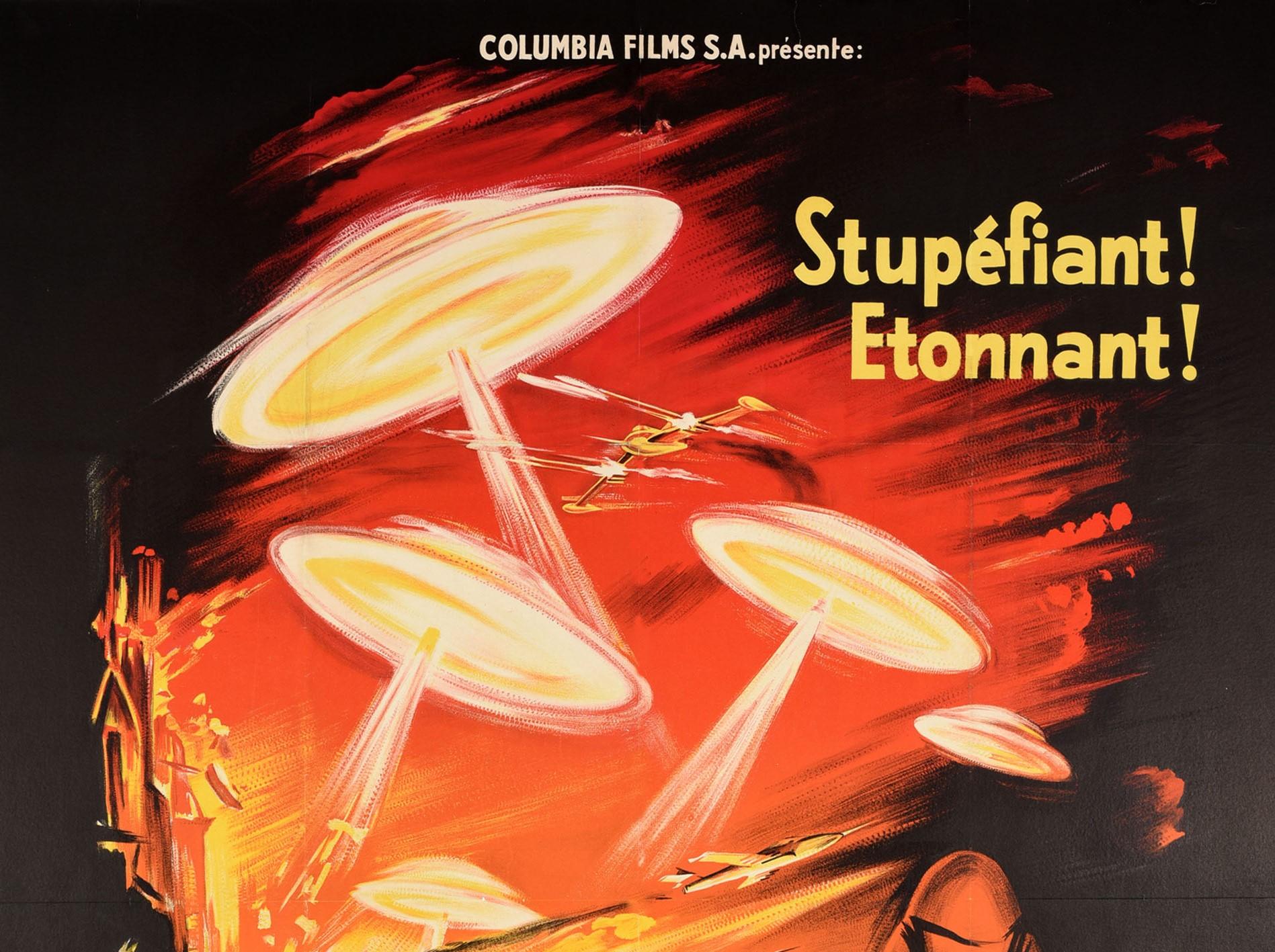 Affiche vintage originale du film science-fiction « Earth vs. » (La Terre contre la mer) Les soucoupes volantes - Sci-Fi - Print de Georges Kerfyser