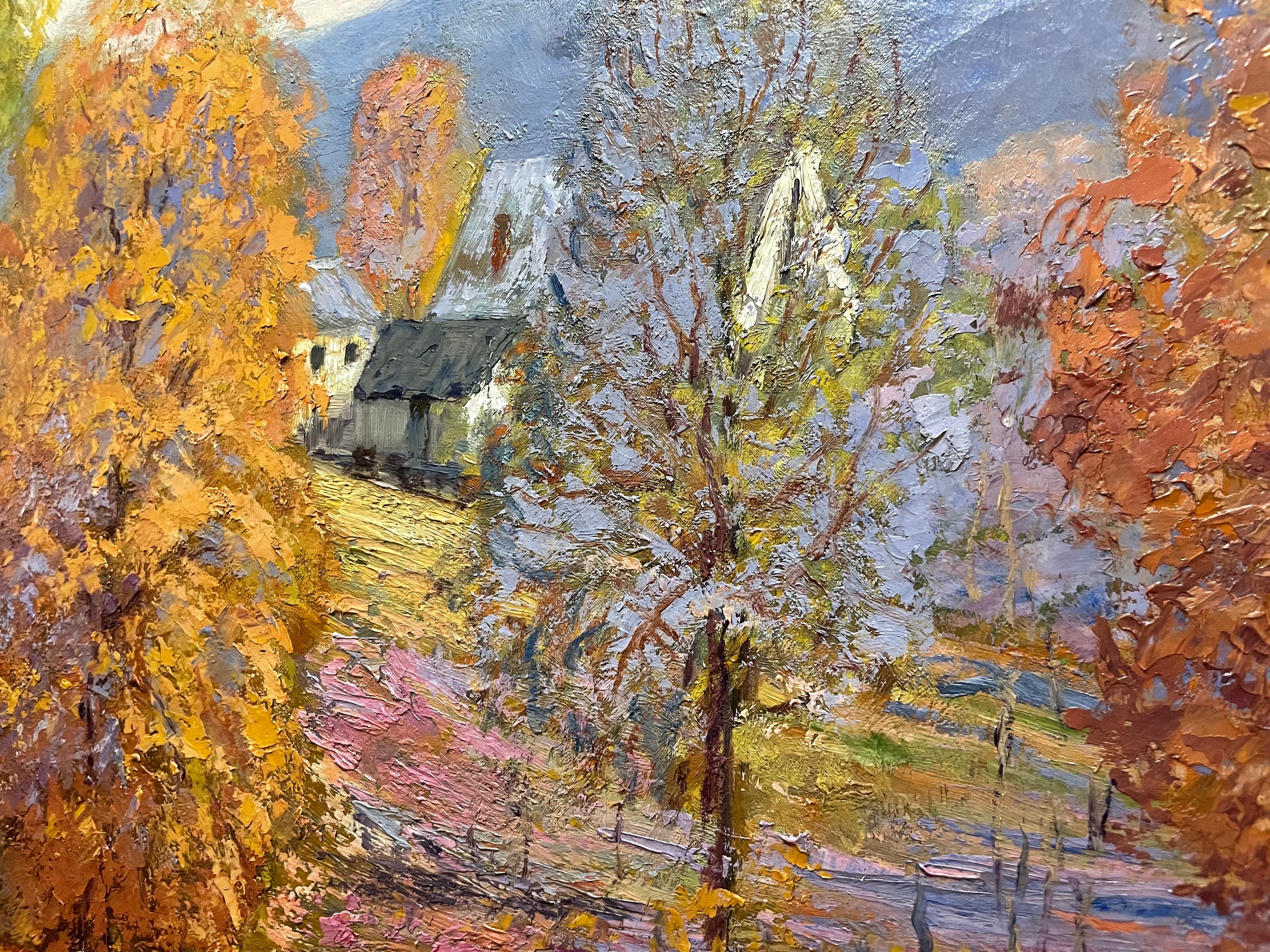 Grandes couleurs fauvistes américaines impressionnistes du comté de Brown, Indiana - Marron Landscape Painting par Georges La Chance