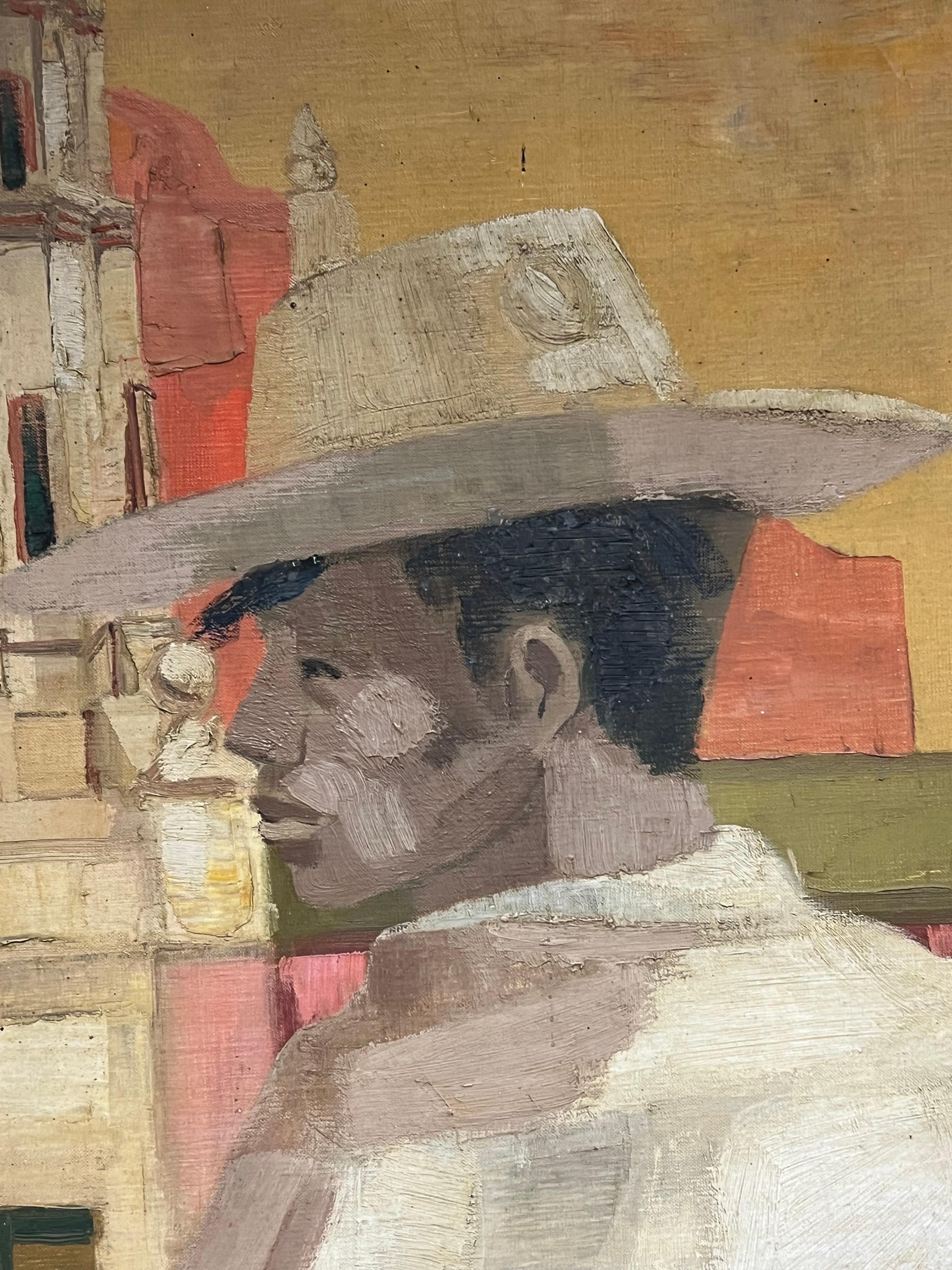 Scène mexicaine moderniste française des années 1950 Homme au chapeau de cow-boy City Square en vente 6