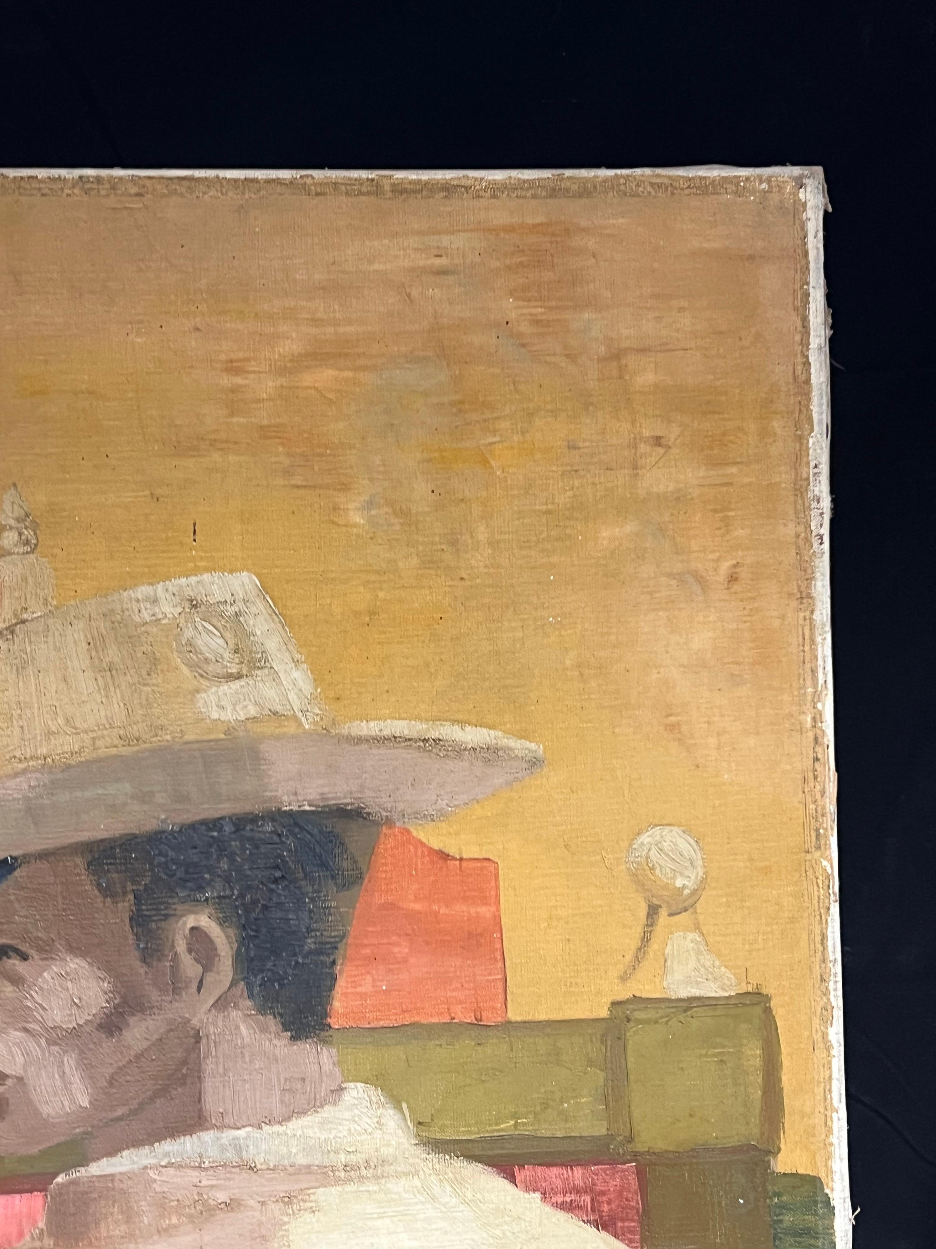 Scène mexicaine moderniste française des années 1950 Homme au chapeau de cow-boy City Square en vente 7