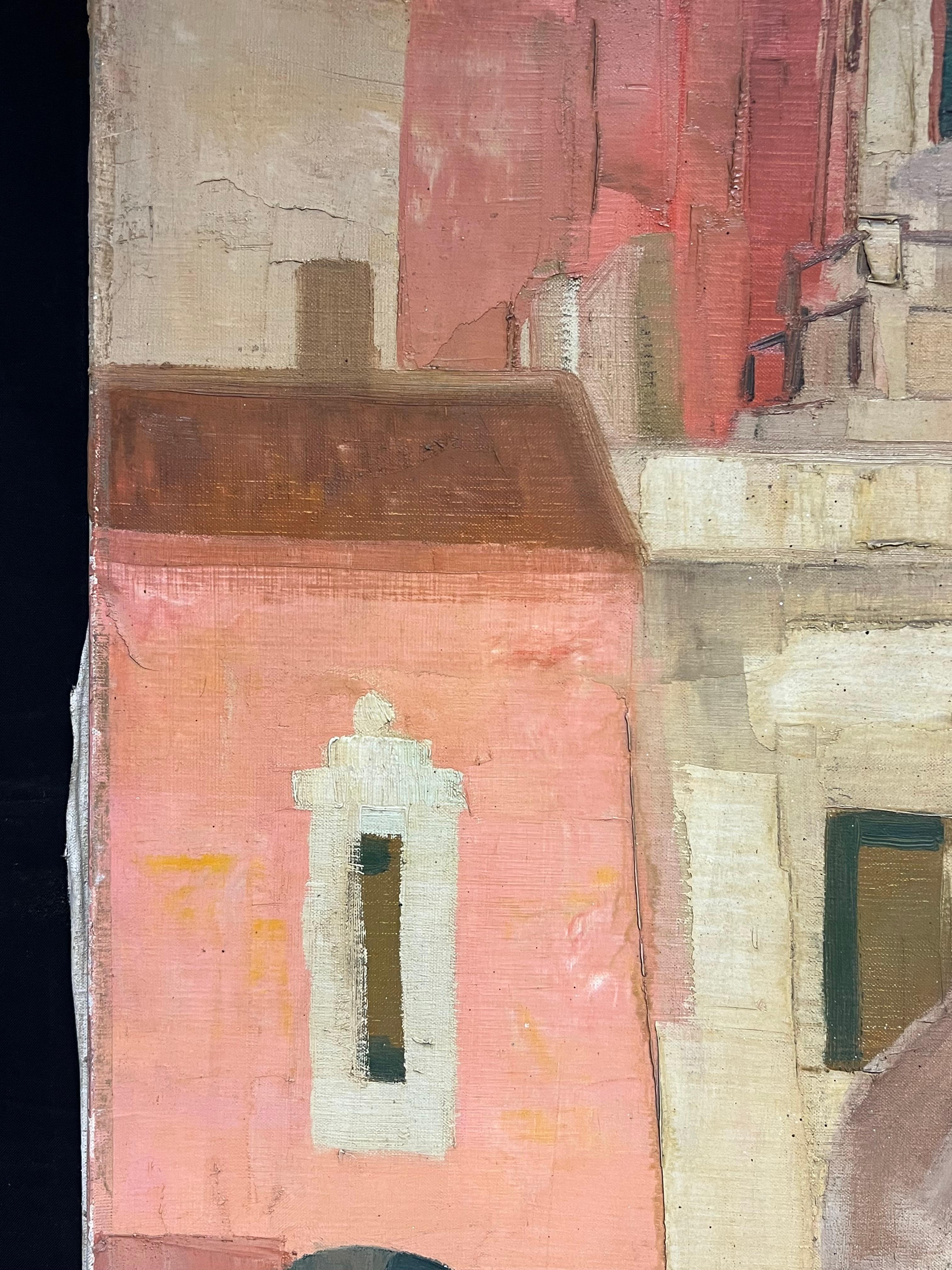 Scène mexicaine moderniste française des années 1950 Homme au chapeau de cow-boy City Square en vente 1