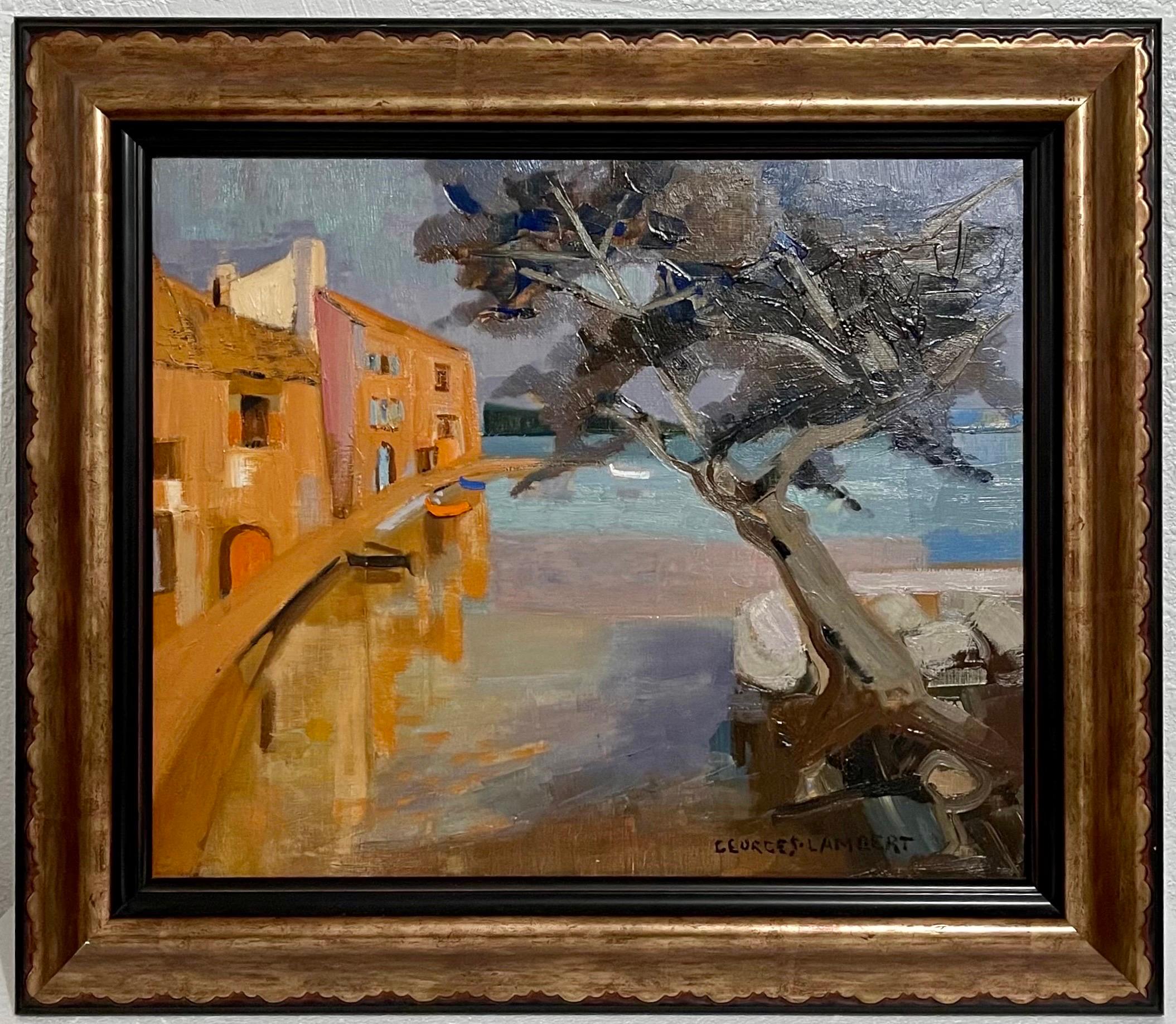 Landscape Painting di Georges Lambert - Pittura ad olio del porto francese Ecole Paris George Lambert Case sull
acqua