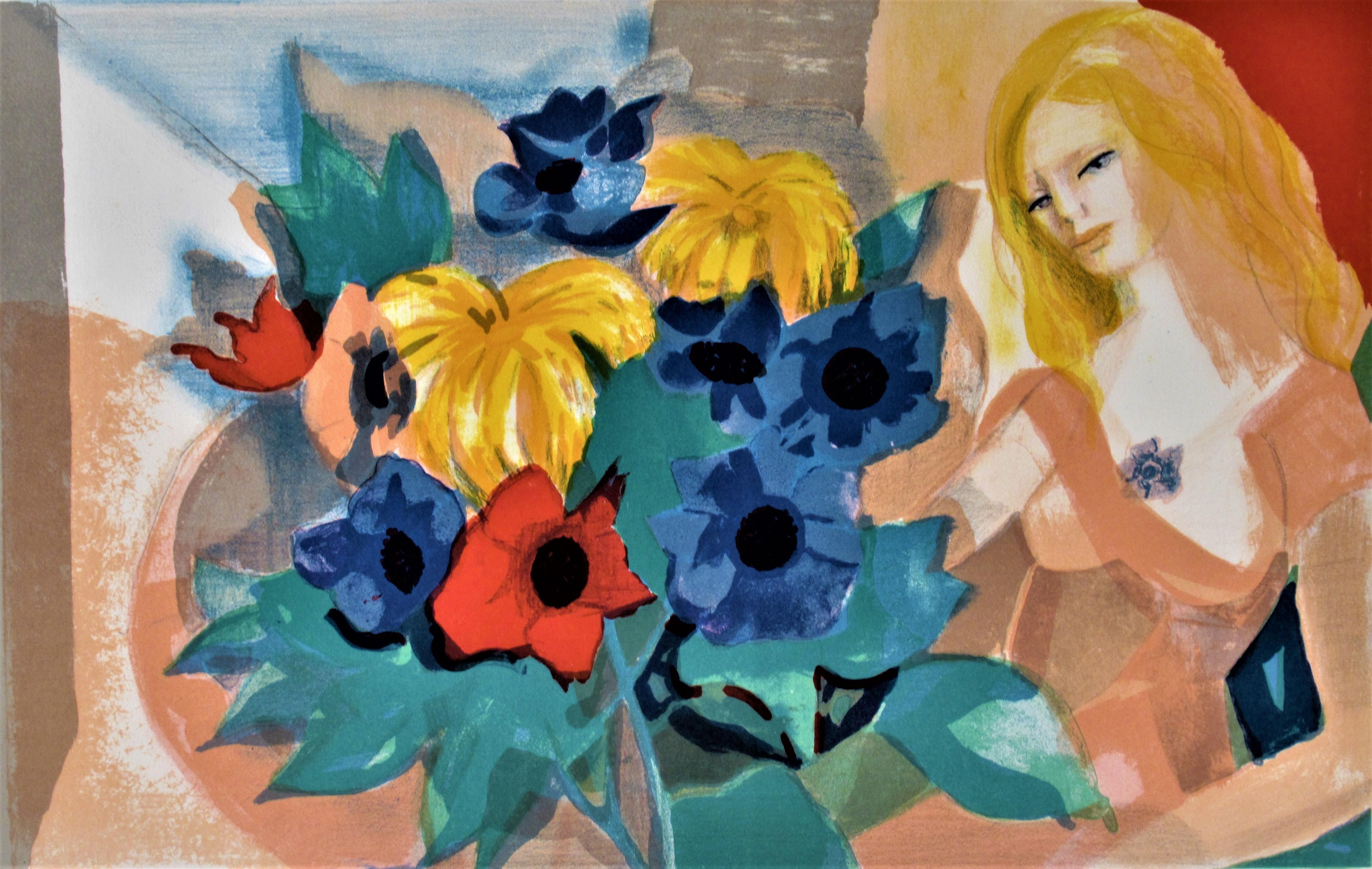La Femme au Bouquet (Frau mit Blumenstrauß) – Print von Georges Lambert