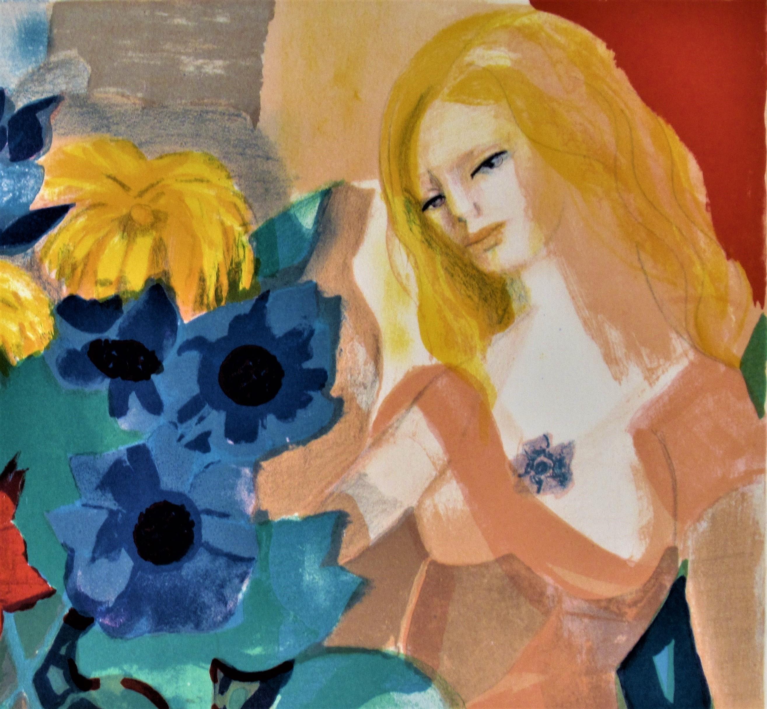 La Femme au Bouquet (Frau mit Blumenstrauß) (Impressionismus), Print, von Georges Lambert