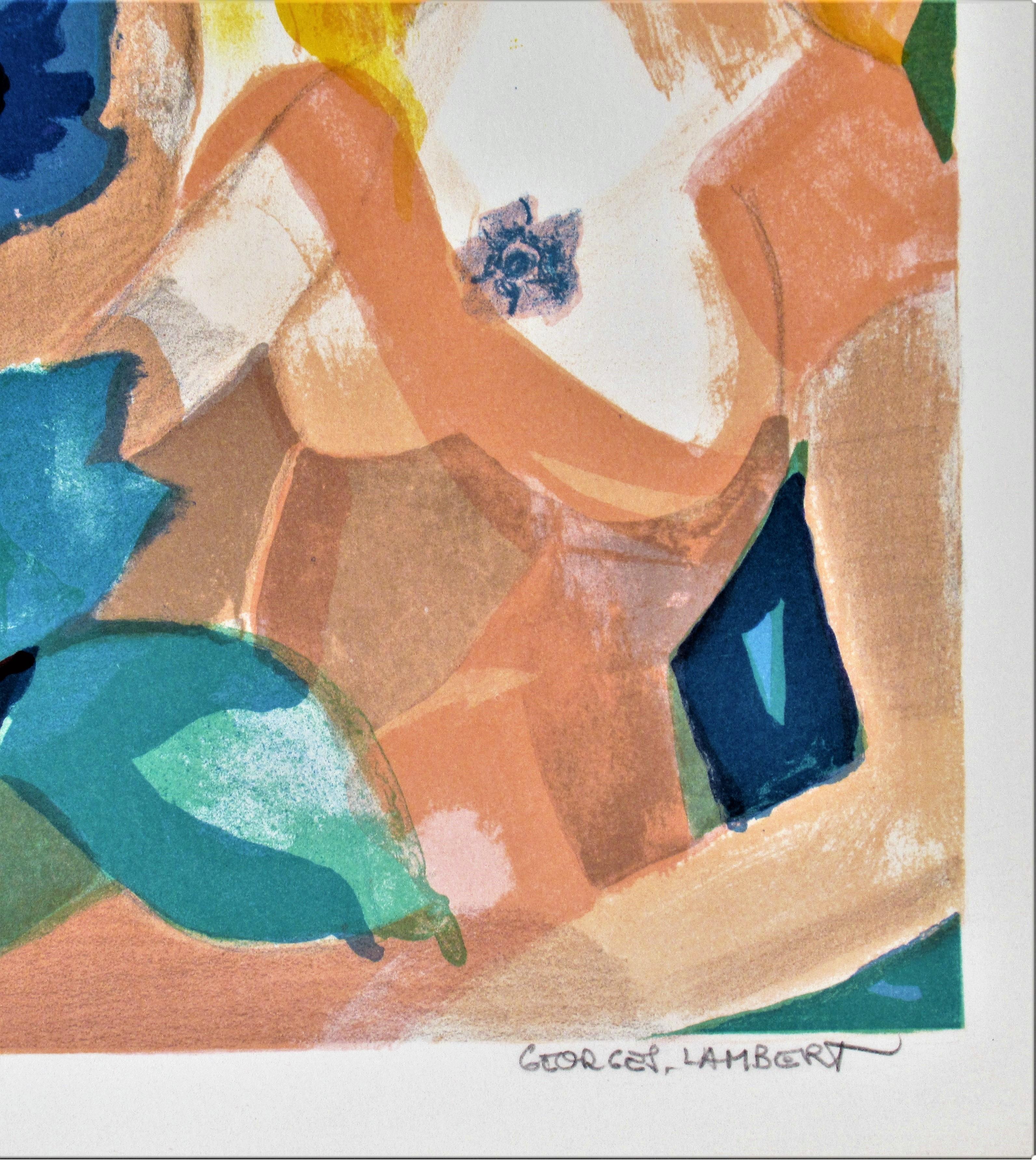 La Femme au Bouquet (Frau mit Blumenstrauß) (Beige), Figurative Print, von Georges Lambert