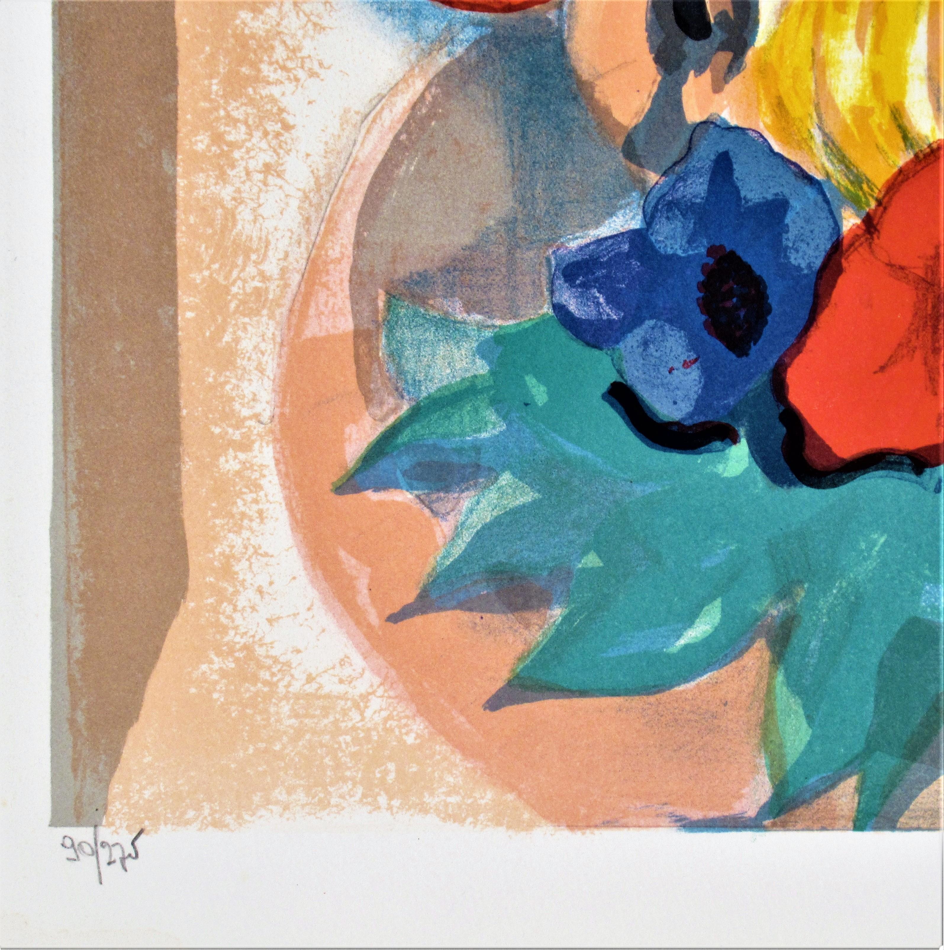 Künstler:  Georges Lambert (Französisch, 1919-1998)
Titel:  Femme au bouquet
Jahr:  Um 1975
Medium:	Farblithographie
Auflage:  Mit Bleistift nummeriert 90/275
Papier:  Woven
Bildgröße: 13 x 20,5 Zoll
Papierformat: 15 x 22 Zoll
Unterschrift: 