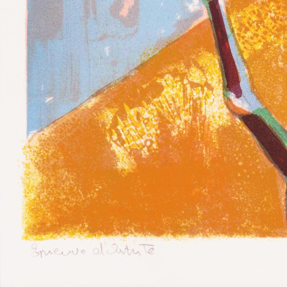 Signed lower right, 'Georges Lambert' (French, 1919-1998), titled lower center 'Village Provençal' and inscribed lower left 'Epreuve d'Artiste'.

A vibrant Artist's Proof, stone lithographed in a small edition, with fresh colors throughout showing a
