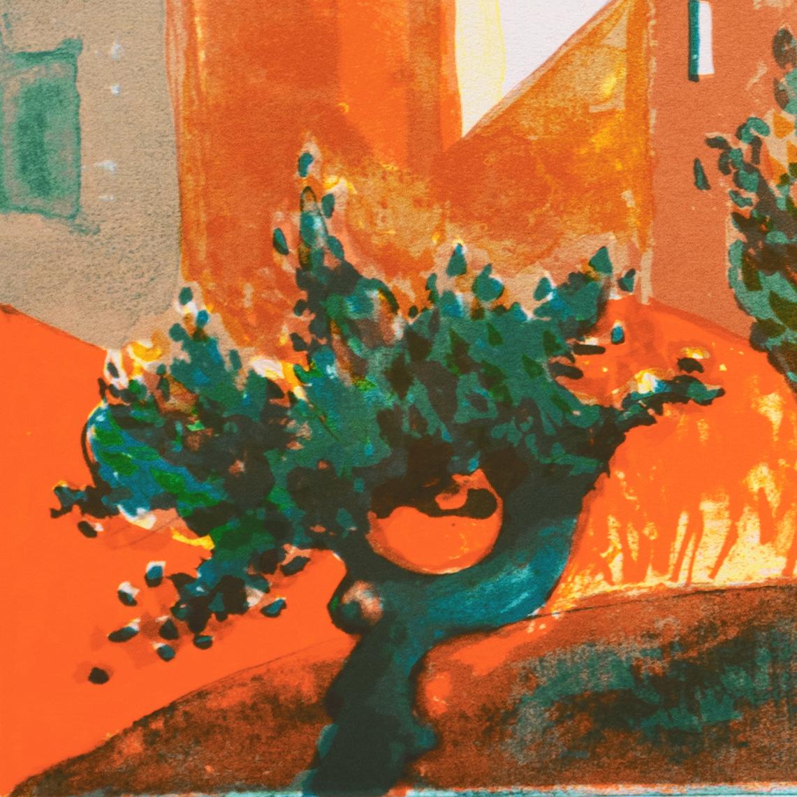 'Village du Var, Côte d'Azur', Academie Chaumiere, France, Benezit - Orange Landscape Print by Georges Lambert