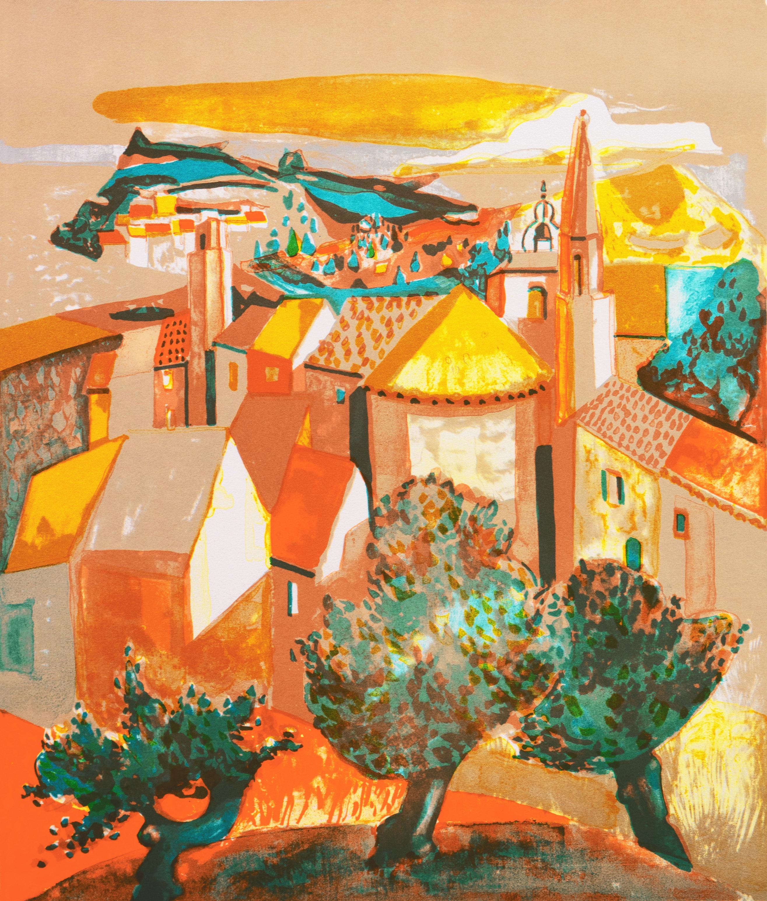 Georges Lambert Landscape Print - 'Village du Var, Côte d'Azur', Academie Chaumiere, France, Benezit