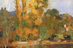 Fishing on the Seine - Impressionist Landscape Oil Painting by Georges Lapchine