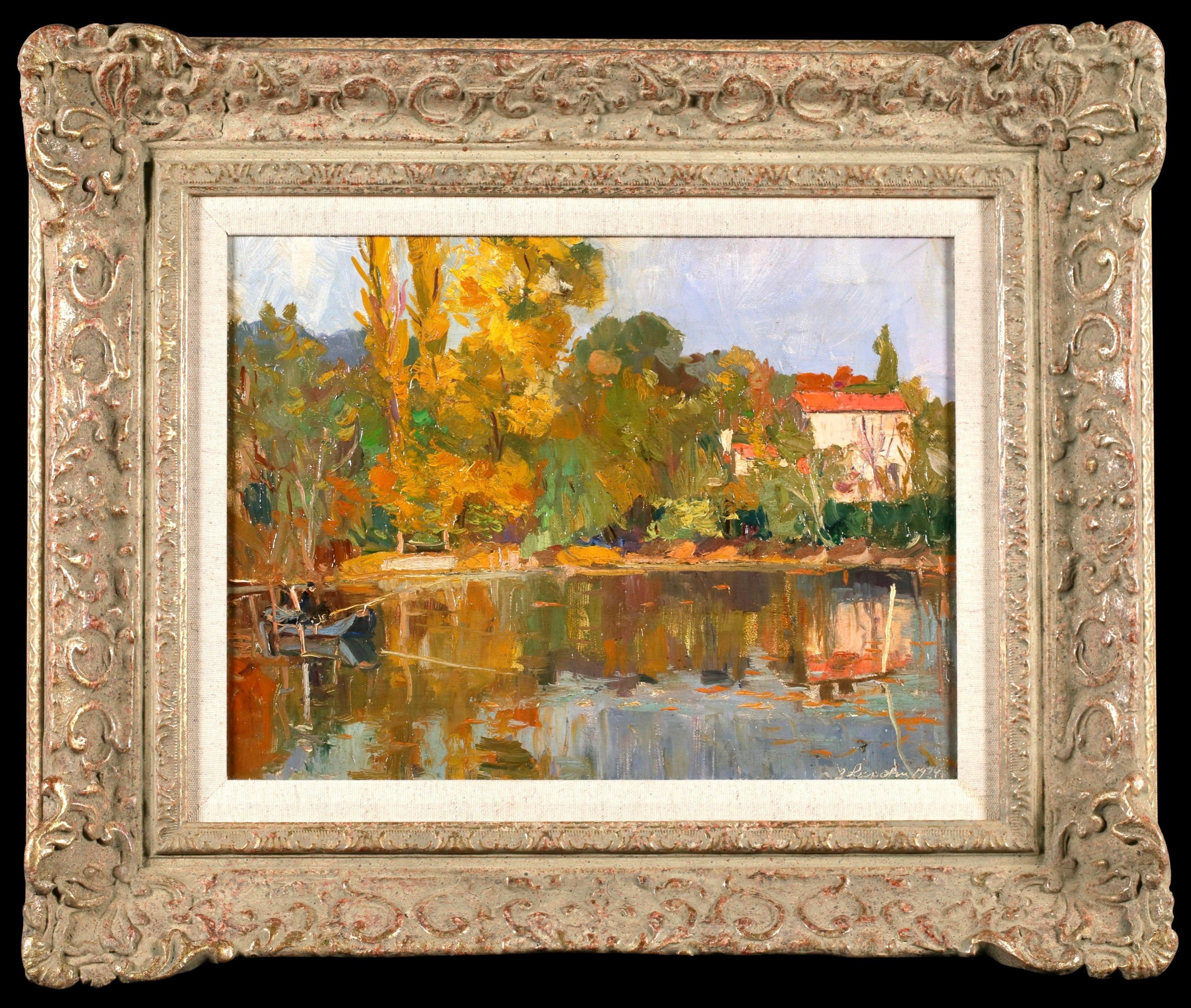 Fishing on the Seine - Impressionist Landscape Oil Painting by Georges Lapchine
