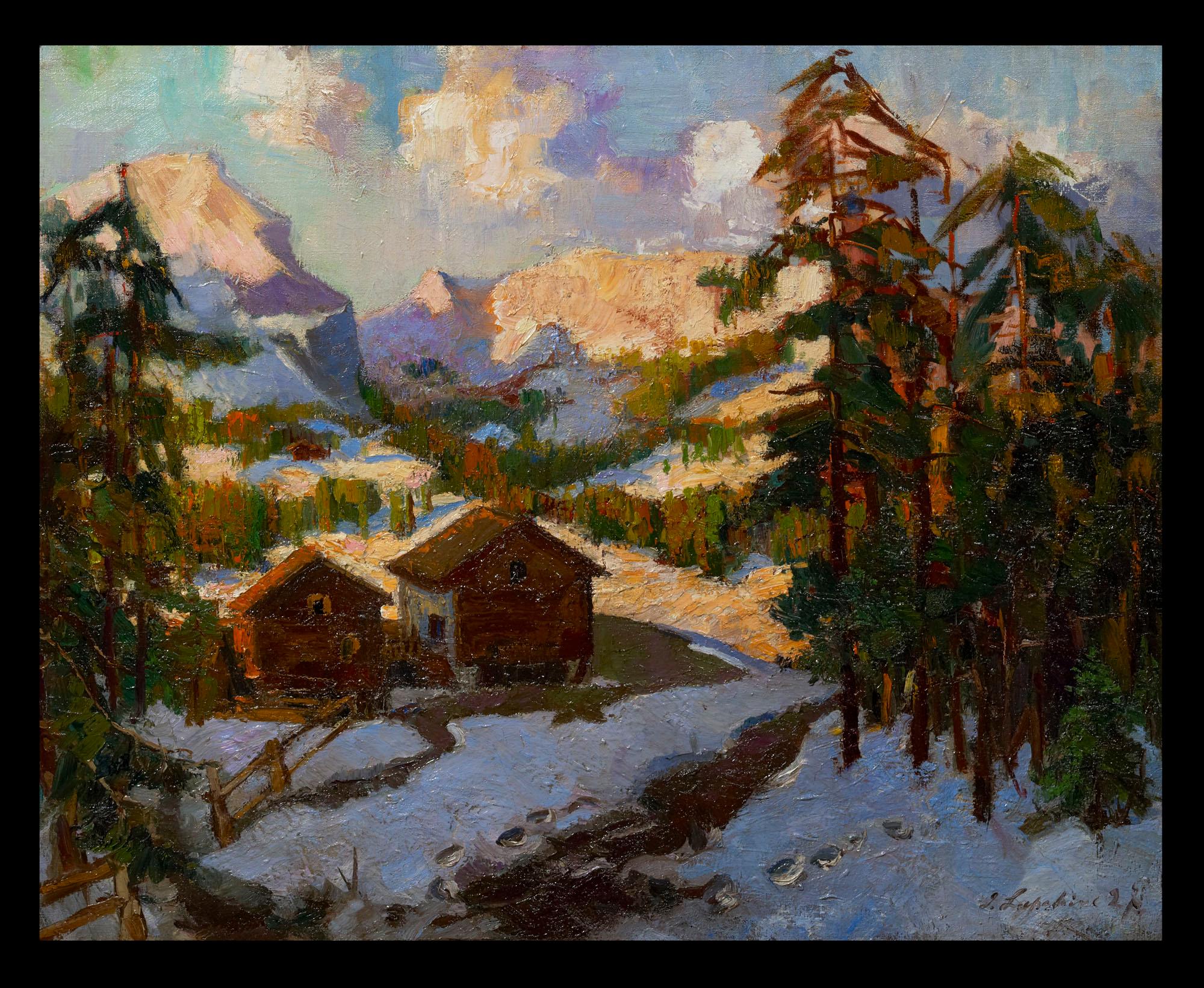 Georges Lapchine Landscape Painting – Isbahs Russes dans la Neige