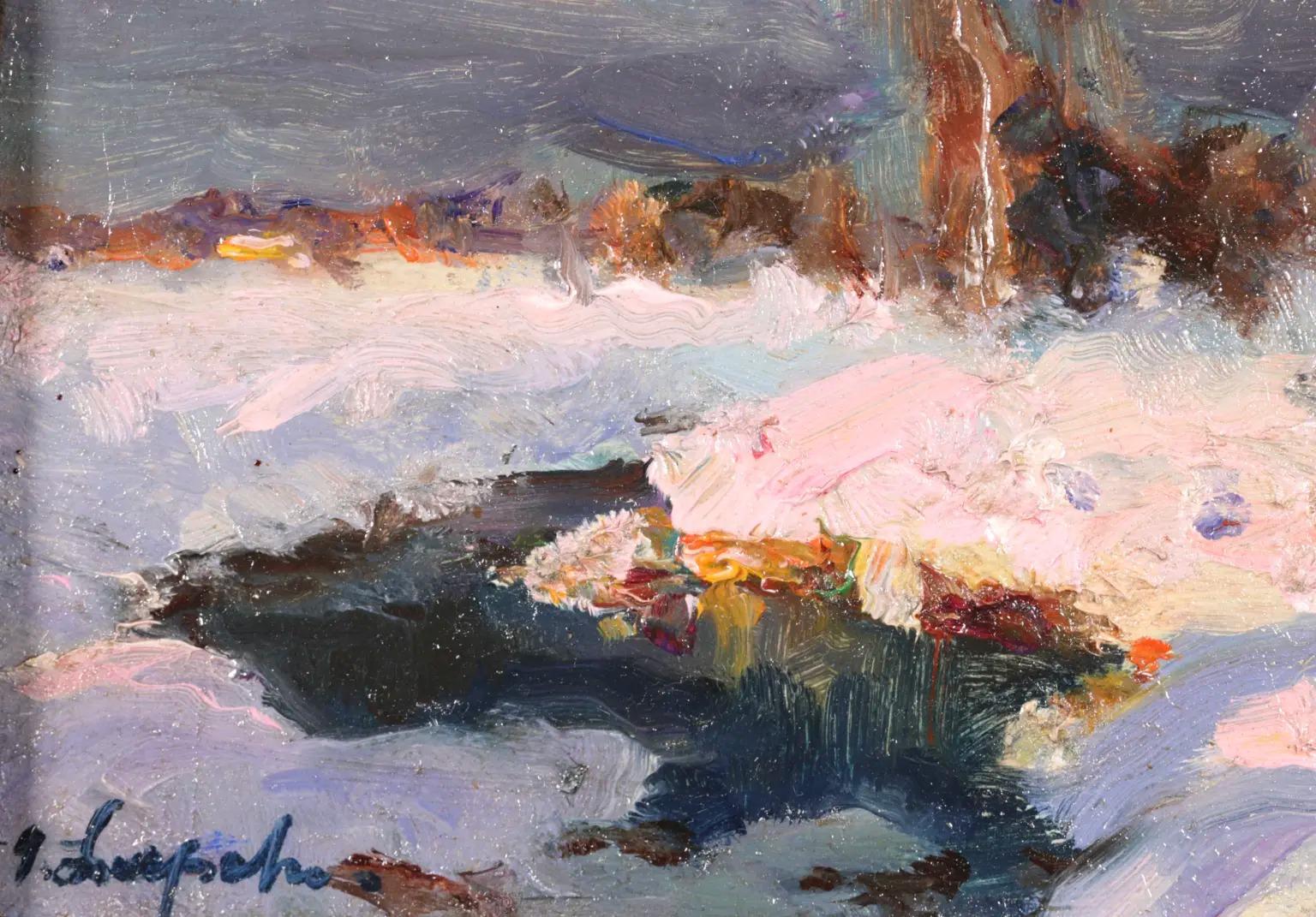 La Neige - Impressionist Winter Landscape Oil Painting by Georges Lapchine 3