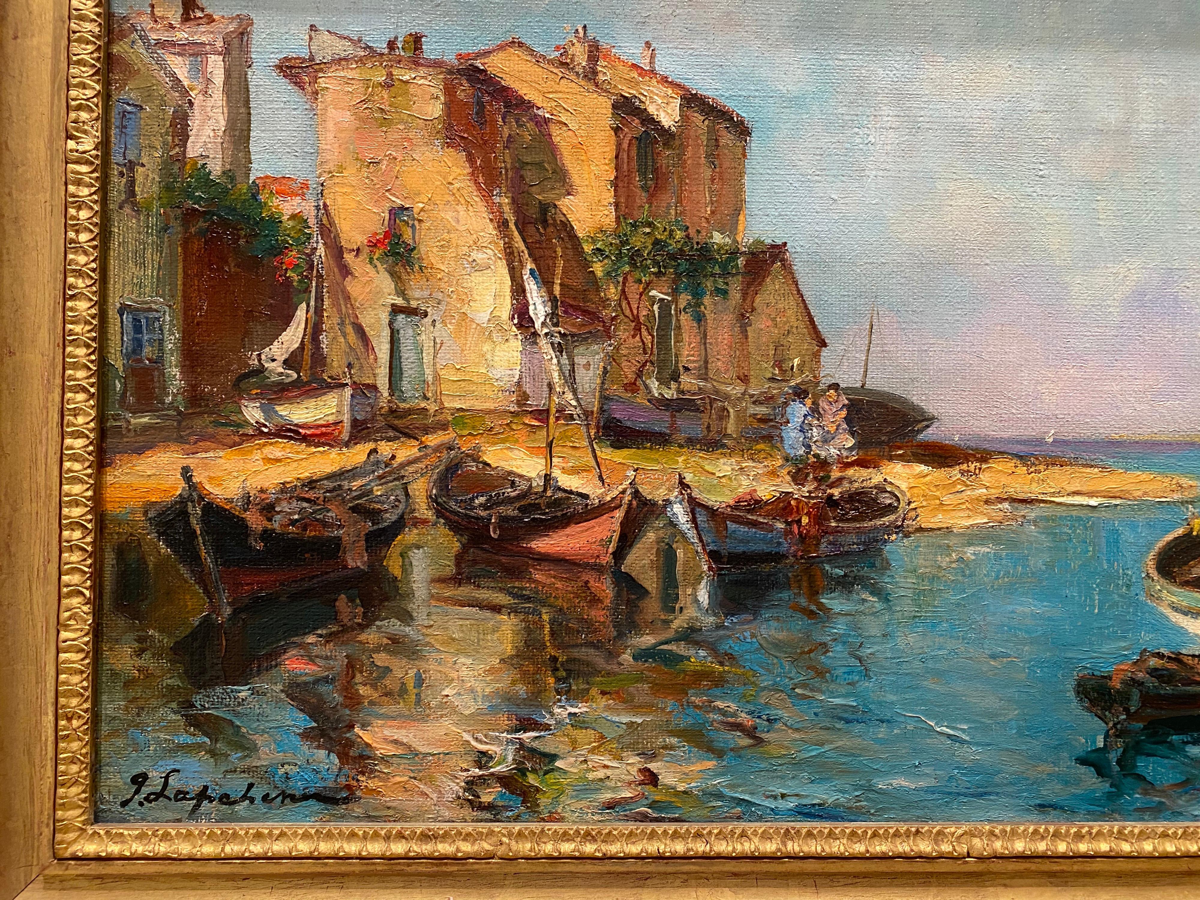 La Voile Rouge - Gris Figurative Painting par Georges Lapchine