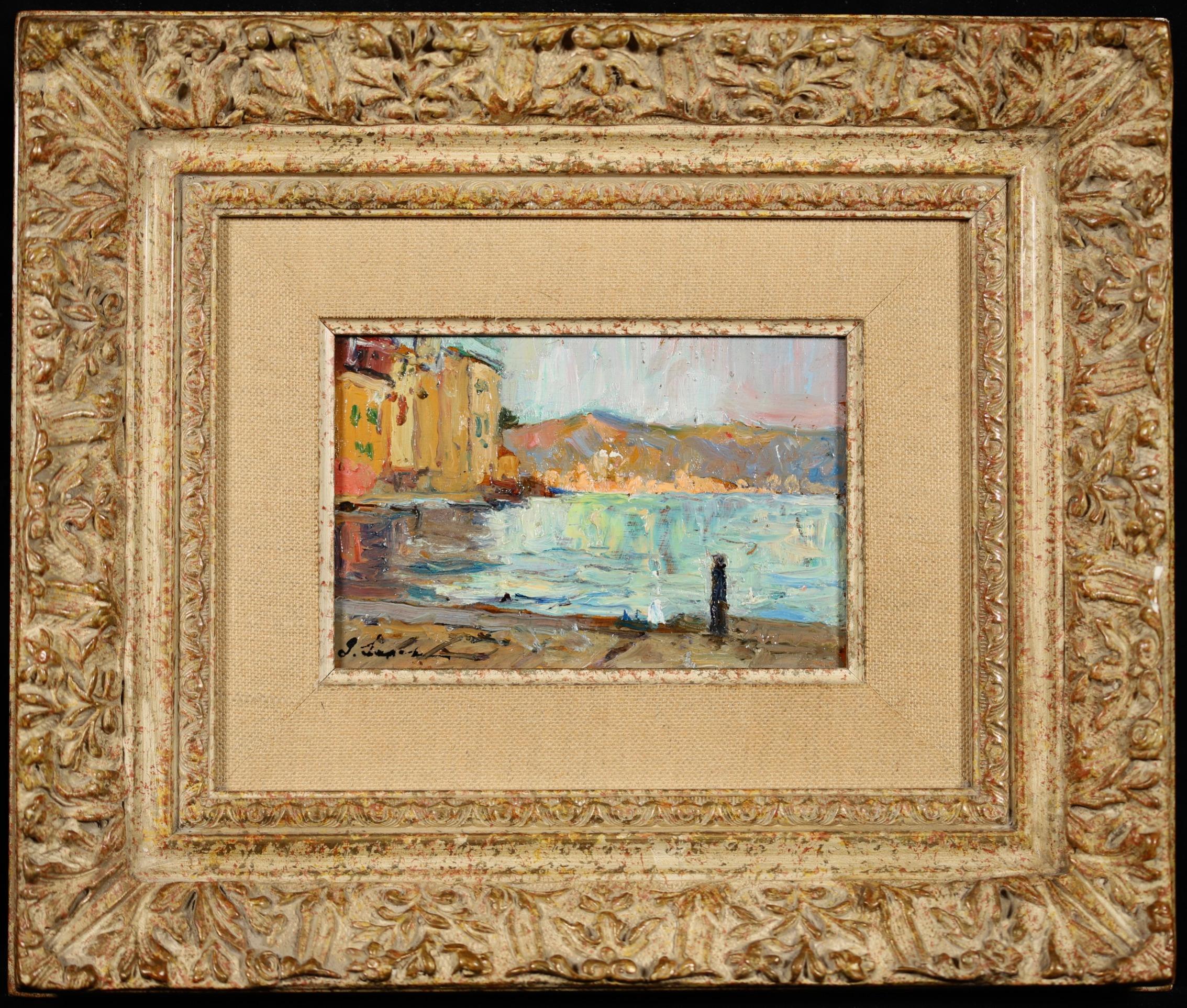 Le quai de Martigues – Impressionistische Landschaft, Öl von Georges Lapchine im Angebot 1