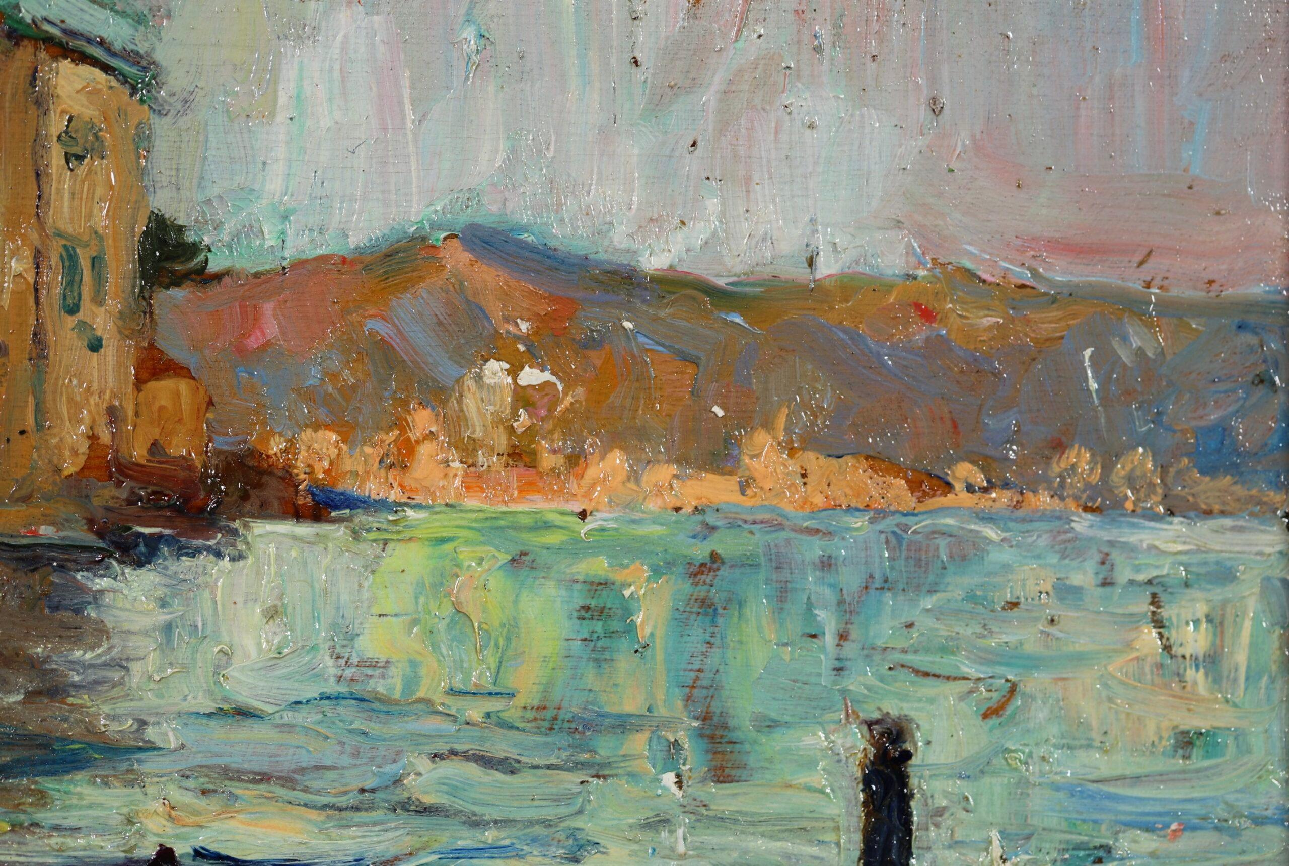 Le quai de Martigues - Impressionist Landscape Oil by Georges Lapchine For Sale 4