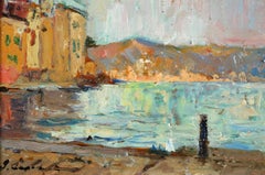 Vintage Le quai de Martigues - Impressionist Landscape Oil by Georges Lapchine