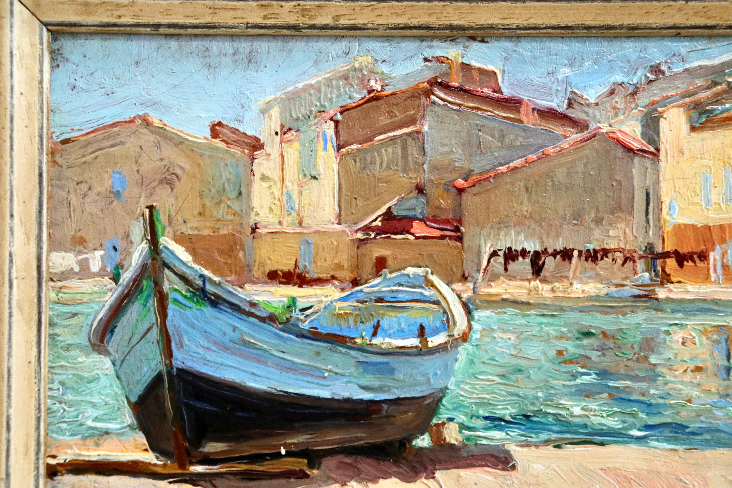 Martigues - 20th Century Oil, Boat by Canal Landscape by Georges Lapchine 2