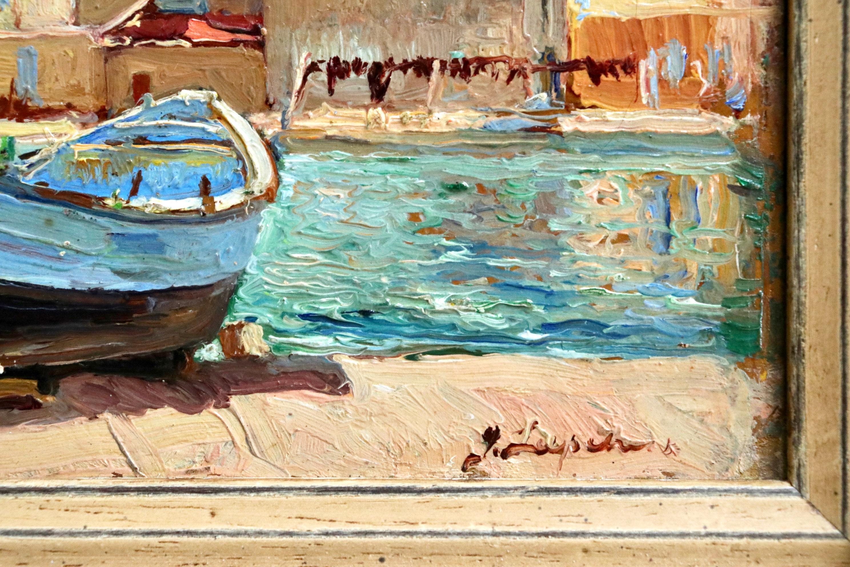 Martigues - 20th Century Oil, Boat by Canal Landscape by Georges Lapchine 4