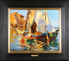 Martigues - Impressionist Boats in Seascape Oil Painting by Georges Lapchine