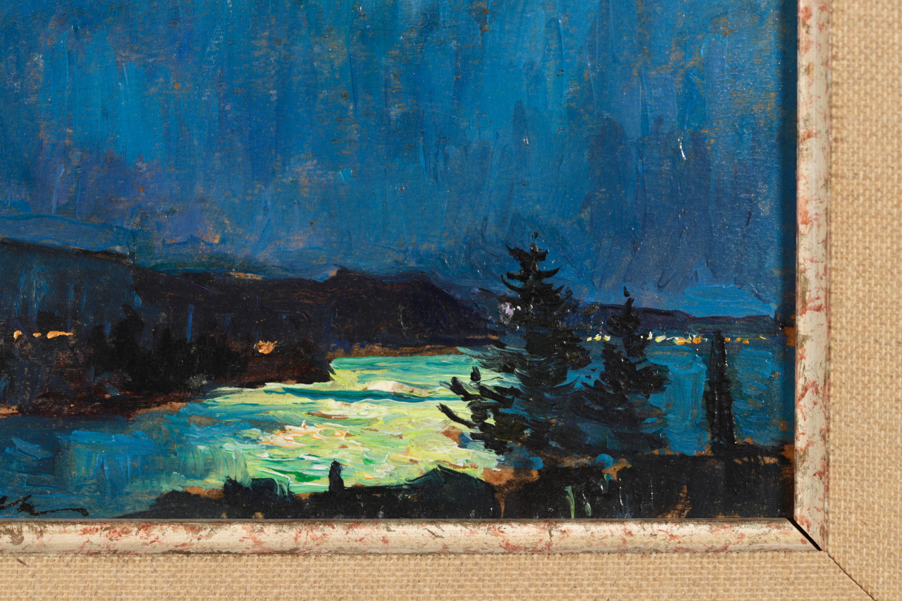Chiaro di luna sulla costa - Paesaggio impressionista dipinto a olio - Georges Lapchine 7