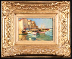 Moored Boats - Martigues - Impressionist Landscape Oil by Georges Lapchine