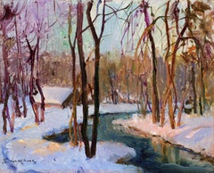Winter - Russia - Impressionist River Landscape Oil Painting by Georges Lapchine